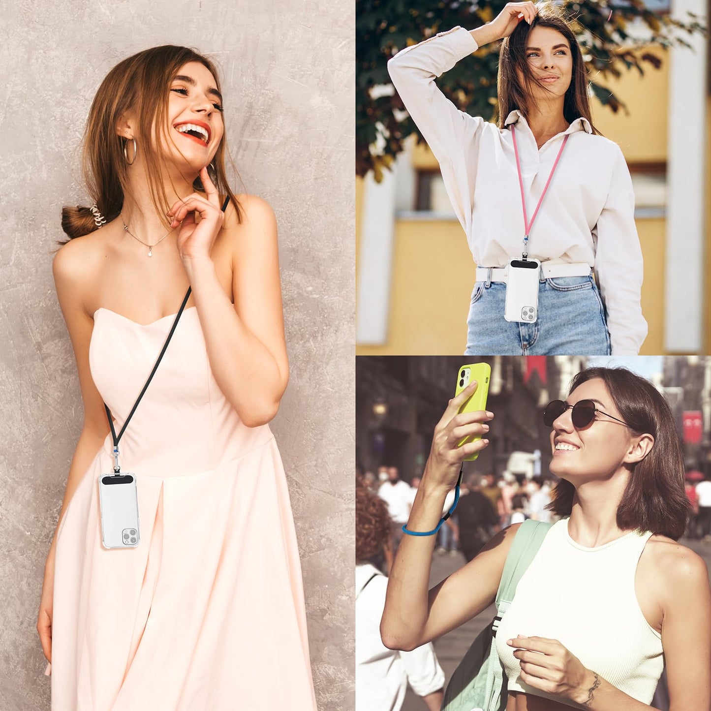 Lousrnman Cell Phone Lanyard, Universal 2× Phone Crossbody Lanyard for Women, 2× Wrist Phone Strap and 4× Upgraded Connectors Compatible with Most