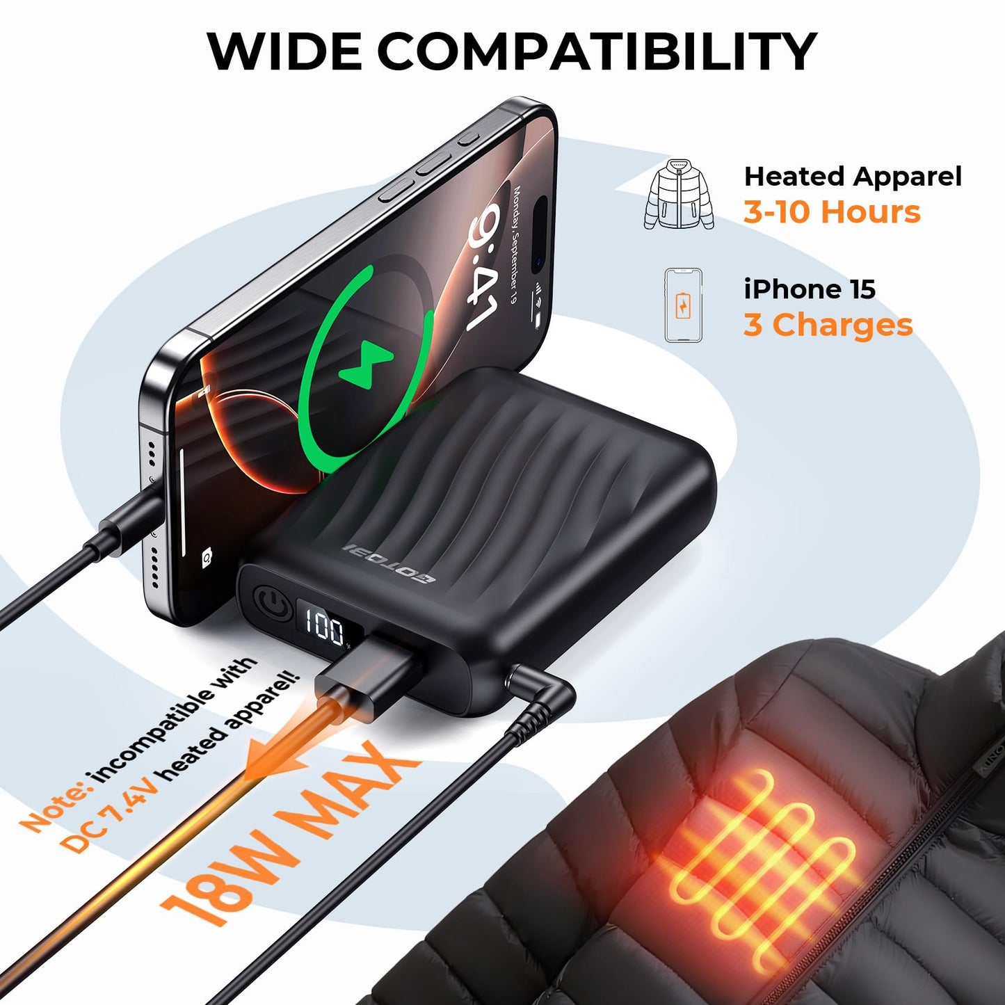 GOTOBI ?????? ???????????????? Heated Jacket Battery Pack - Power Bank with LED Display and 2 Adapter Cables for Wulcea, ULUSERN, Genovega, and Other Outdoor
