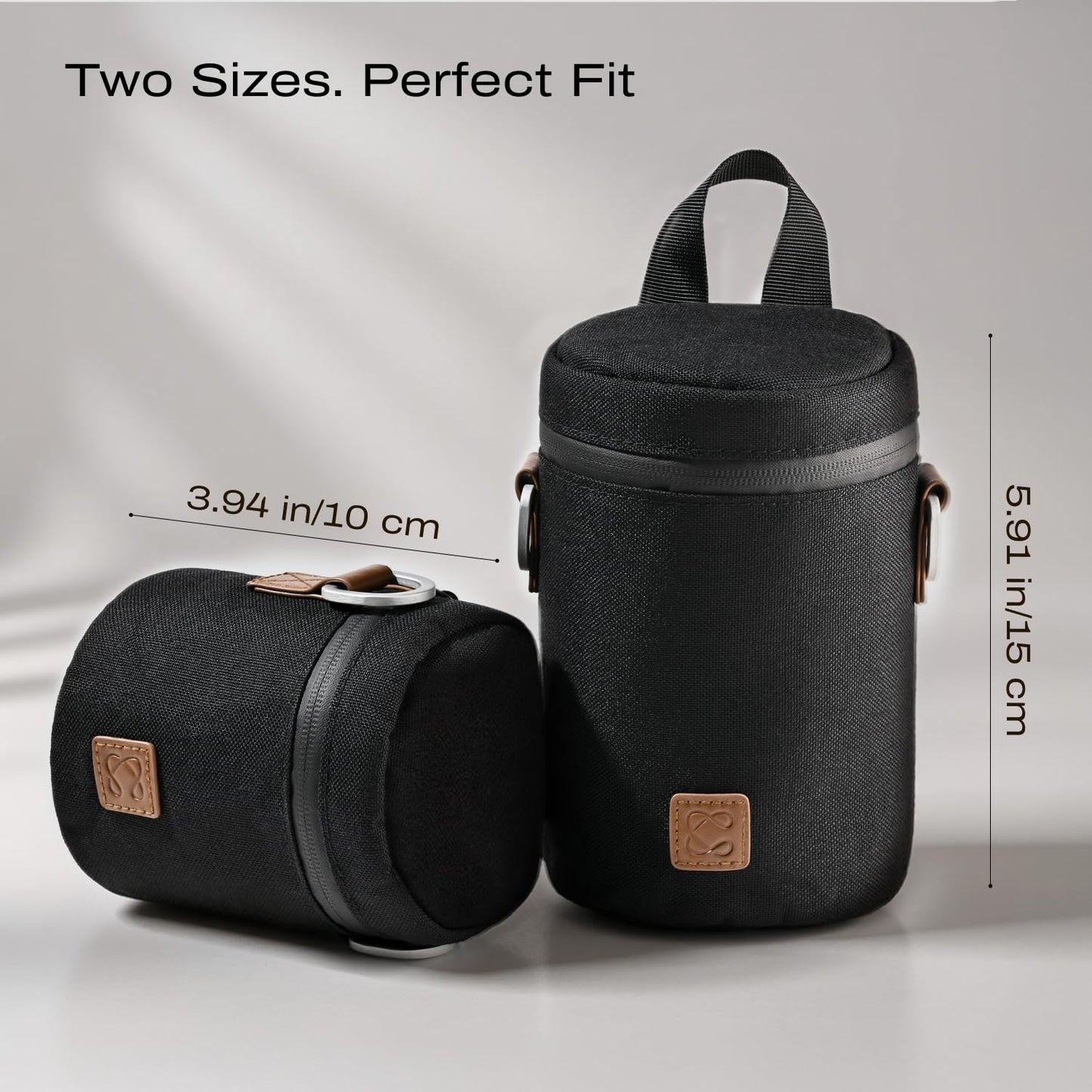 C Coiro Premium Camera Lens Case with Quick Release Strap, Water Resistant Protective Lens Pouch for DSLR Camera, 2 Size L and M, Compatible