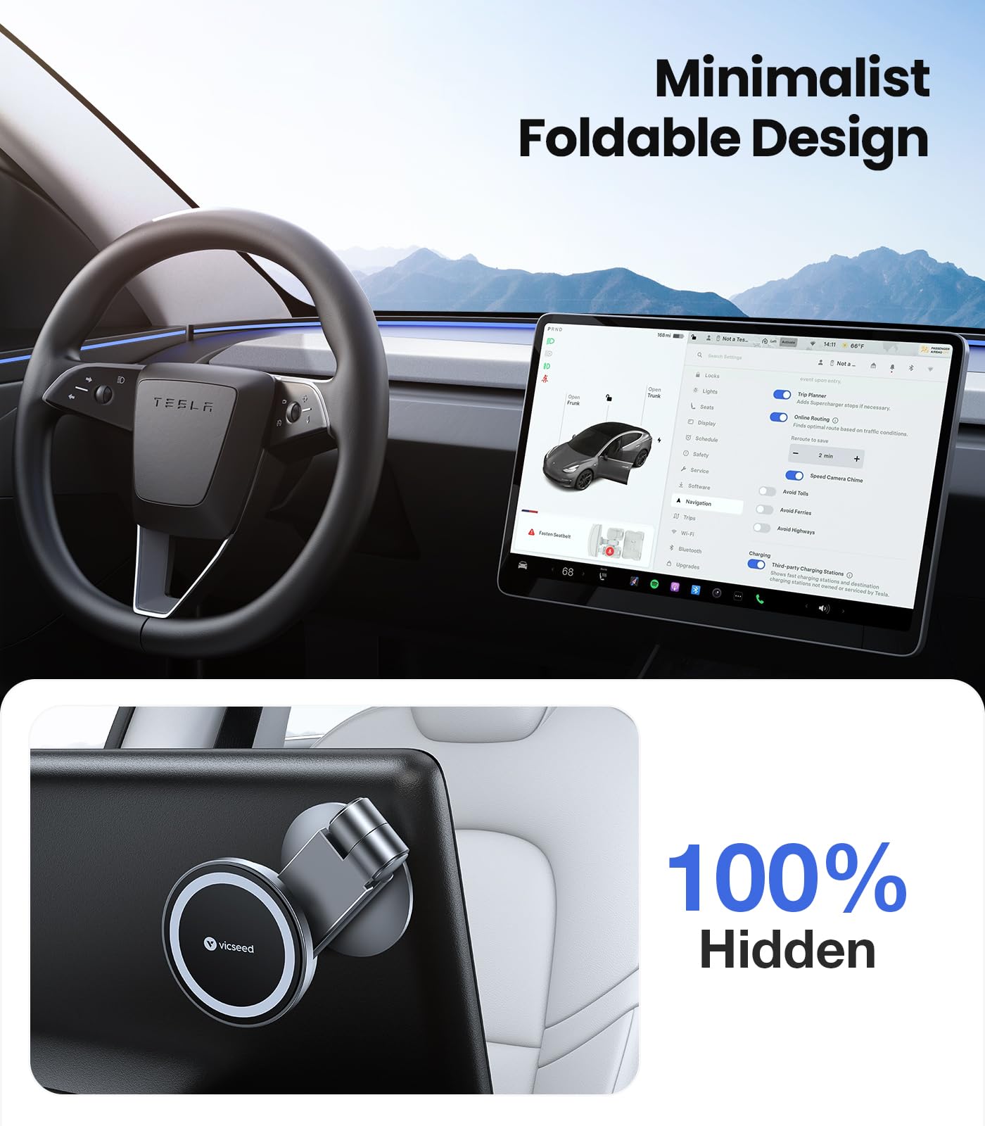 VICSEED Tesla Phone Mount?Strongest Magnet Power?Foldable Hidden Tesla Phone Holder Fit for All Phone, Tesla Model 3 Model Y for MagSafe Car Mount