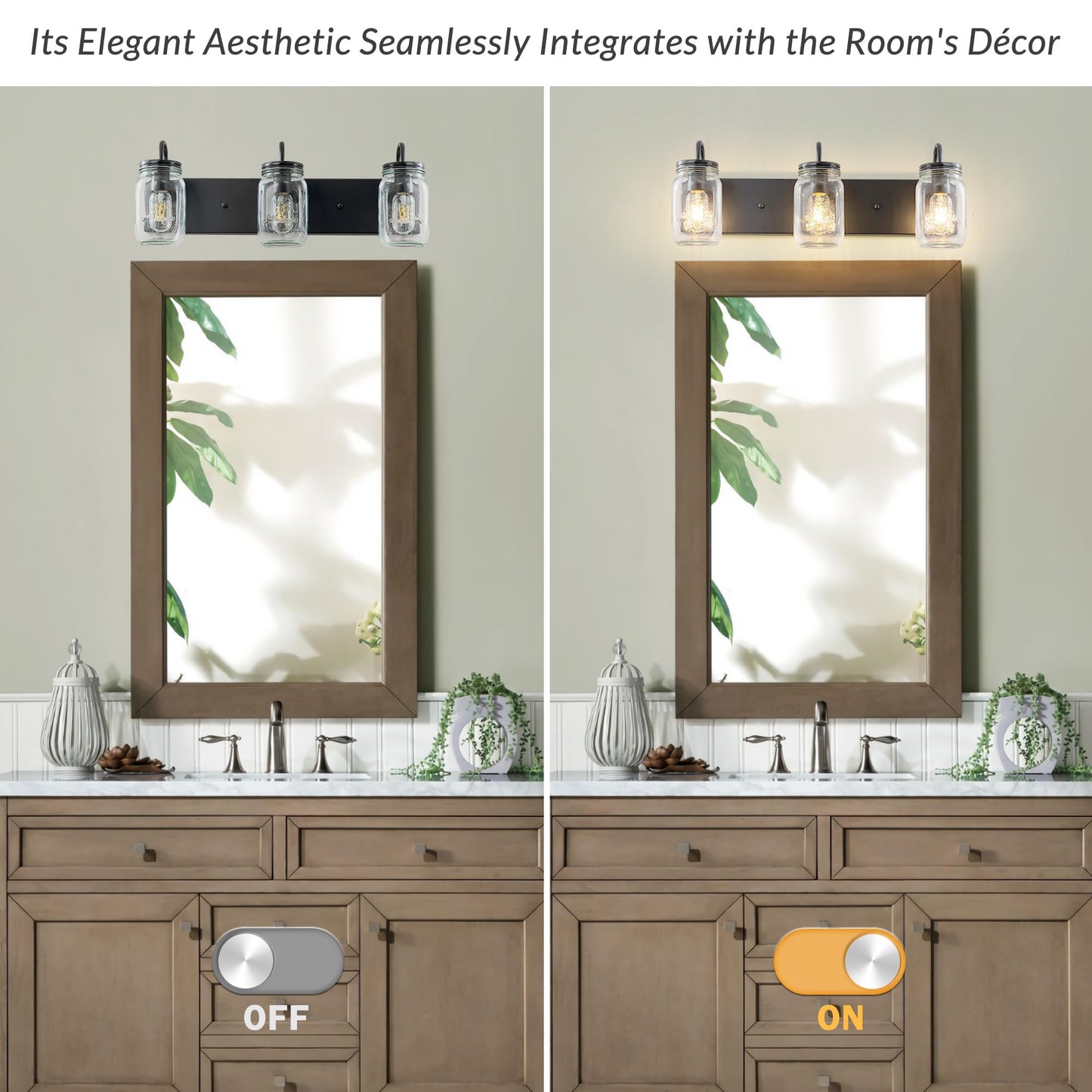 LMSOD Vanity Glass Wall Lights,Mason Jar Black Wall Sconce for Bathroom Farmhouse
