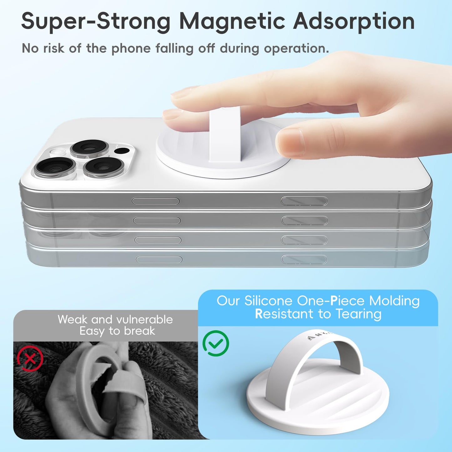Anteel Magnetic Phone Grip, Liquid Silicone Comfy and Portable, Removable Finger Loop Ring Holder for iPhone, Compatible with Magsafe Magnetic Phone