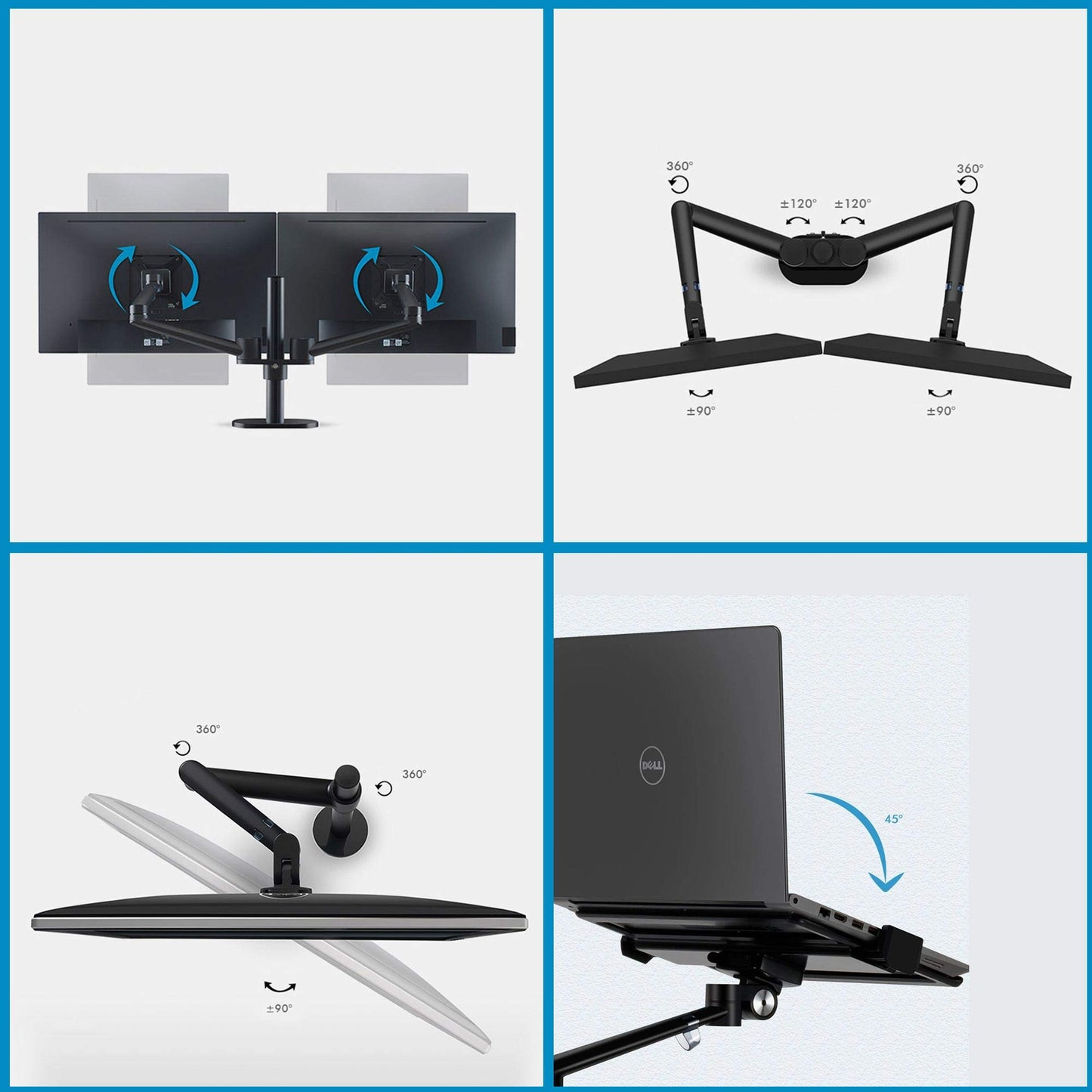 Height Adjustable Laptop Monitor Stand - Compatible with 13 to 17.3 inch Laptops, Holds 2 Monitors 11 to 27 inch with Vesa, Black