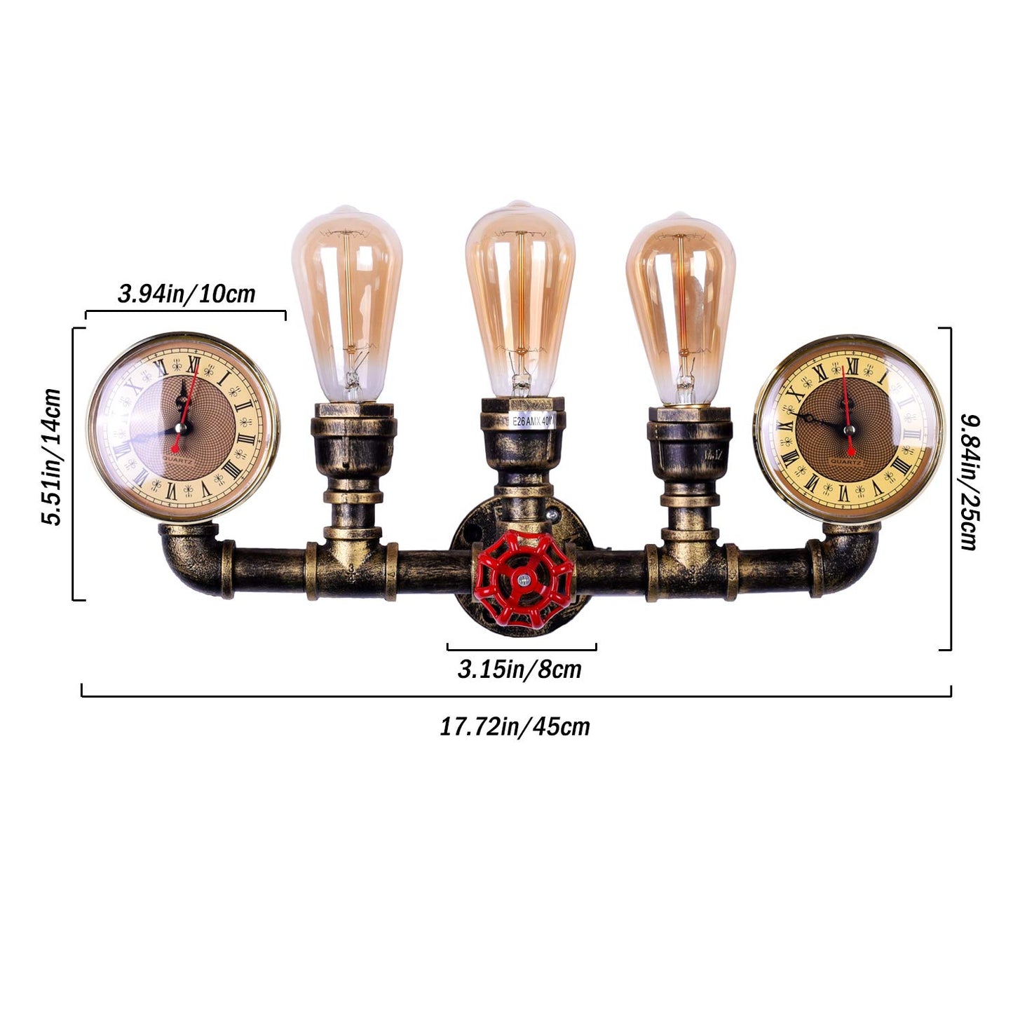 LMSOD 3 Lights Water Tube Wall Sconce, Retro Industrial Steampunk Wall Light Fixture in Antique Bronze