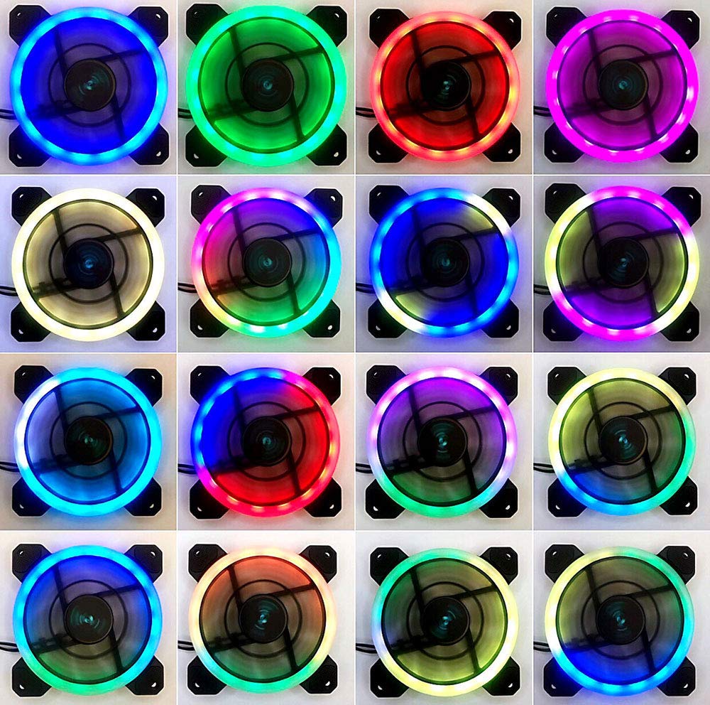 Apevia ST4-RGB Spectra 120mm Silent Dual Ring RGB Color Changing LED Fan for Gaming with Remote Control, 16x LEDs & 8X Anti-Vibration Rubber Pads