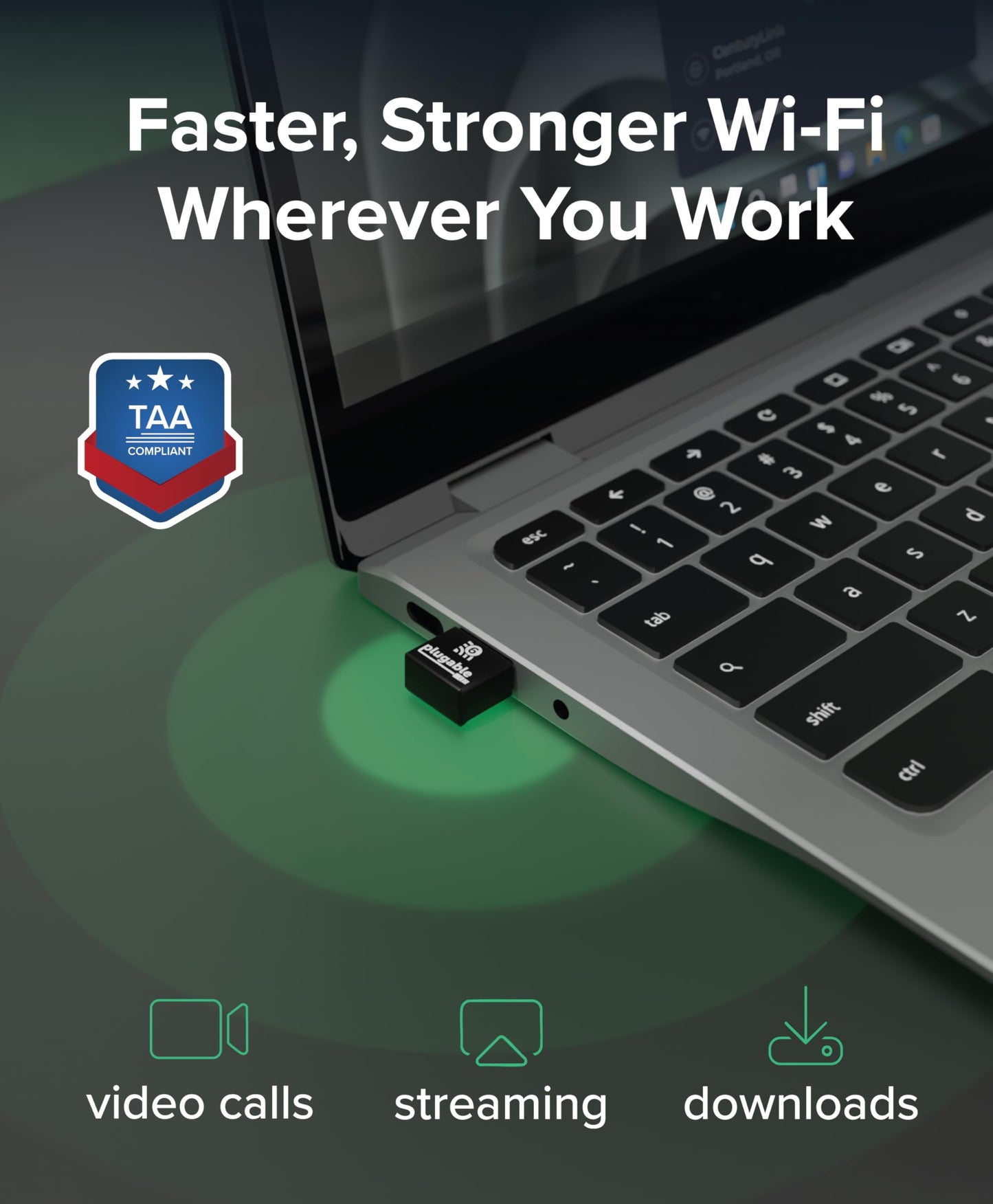 Plugable USB WiFi Adapter AX180 (RTL8832BU) - Dual-Band 2.4/5GHz, USB 2.0 for Windows 10/11, Driverless Plug and Play for Windows