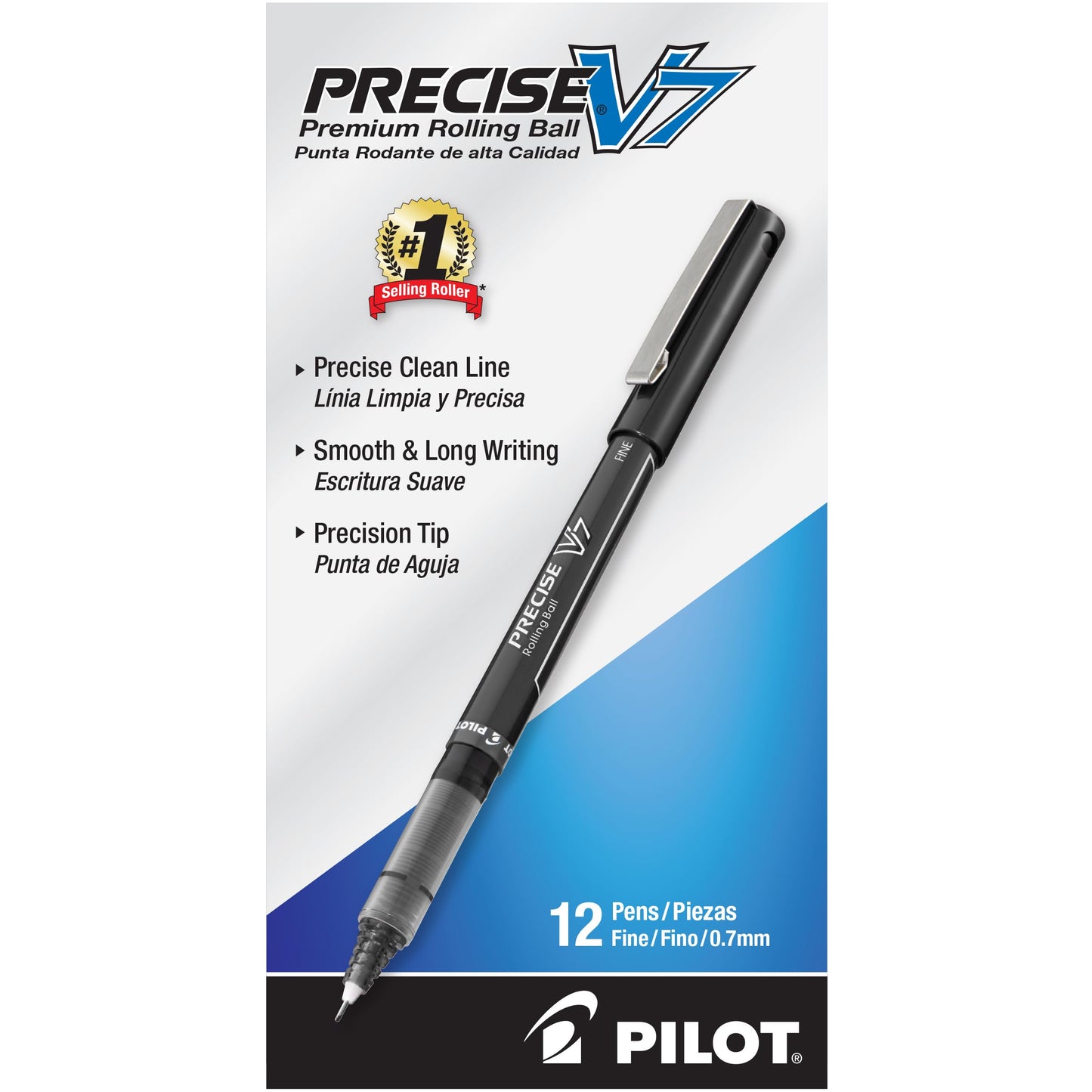 Pilot, Precise V7, Fine Point 0.7 mm, Black Ink Pens, Pack of 12