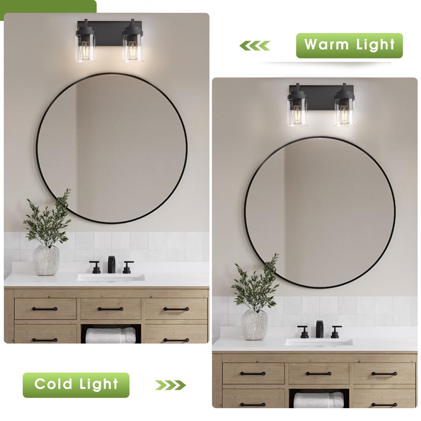 Espird Bathroom Vanity Fixtures, 2 Light Matte Black Vanity Light with Clear Glass Shade, 15in Farmhouse wall Light, Lighting Fixture Over Mirror