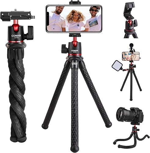 COMAN Phone Tripod,Flexible Mini Phone Tripod, Waterproof Tripod Stand for Camera GoPro, Hidden Cell Phone Tripod Mount with Cold Shoe, Portable