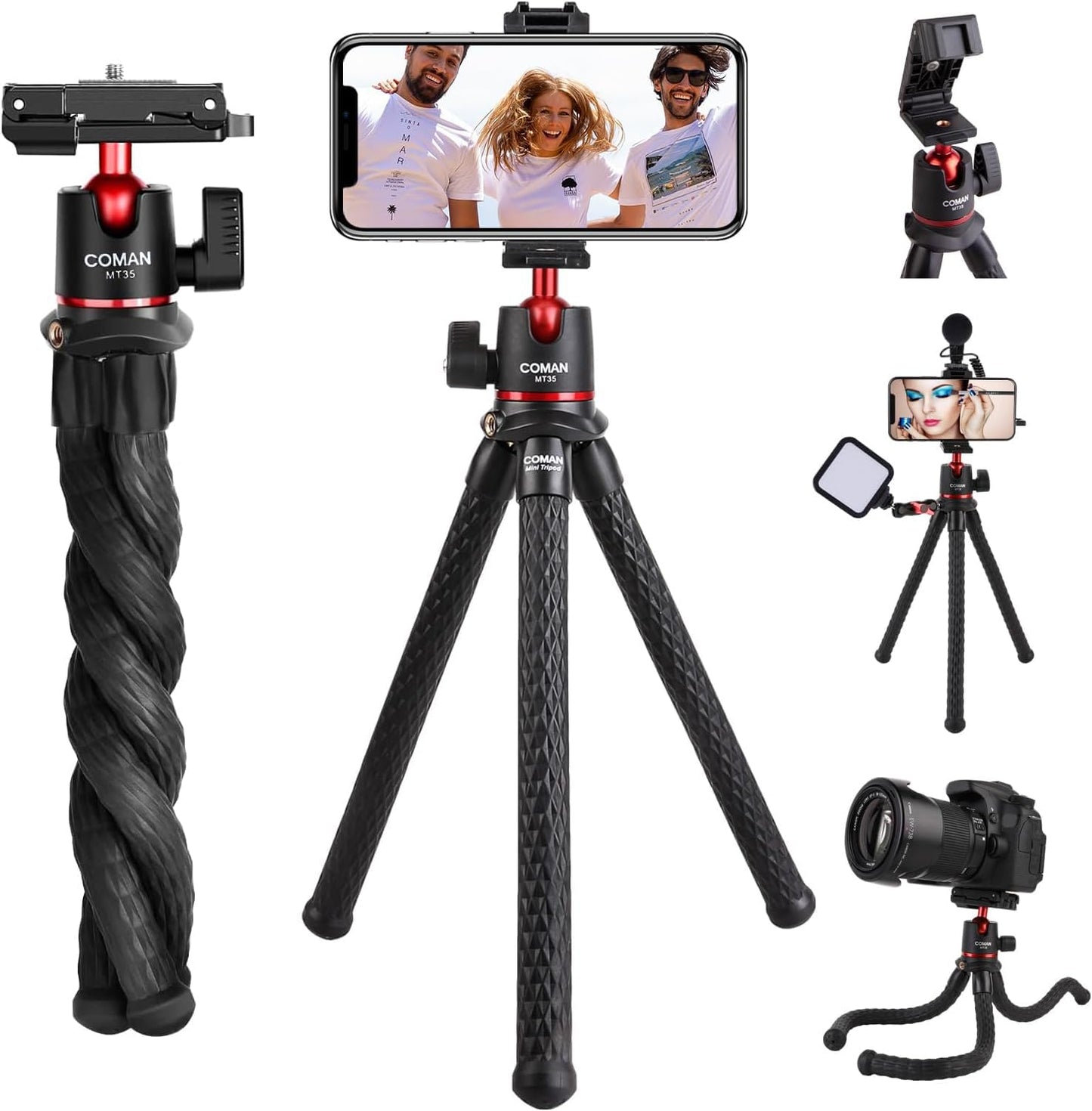 COMAN Phone Tripod,Flexible Mini Phone Tripod, Waterproof Tripod Stand for Camera GoPro, Hidden Cell Phone Tripod Mount with Cold Shoe, Portable