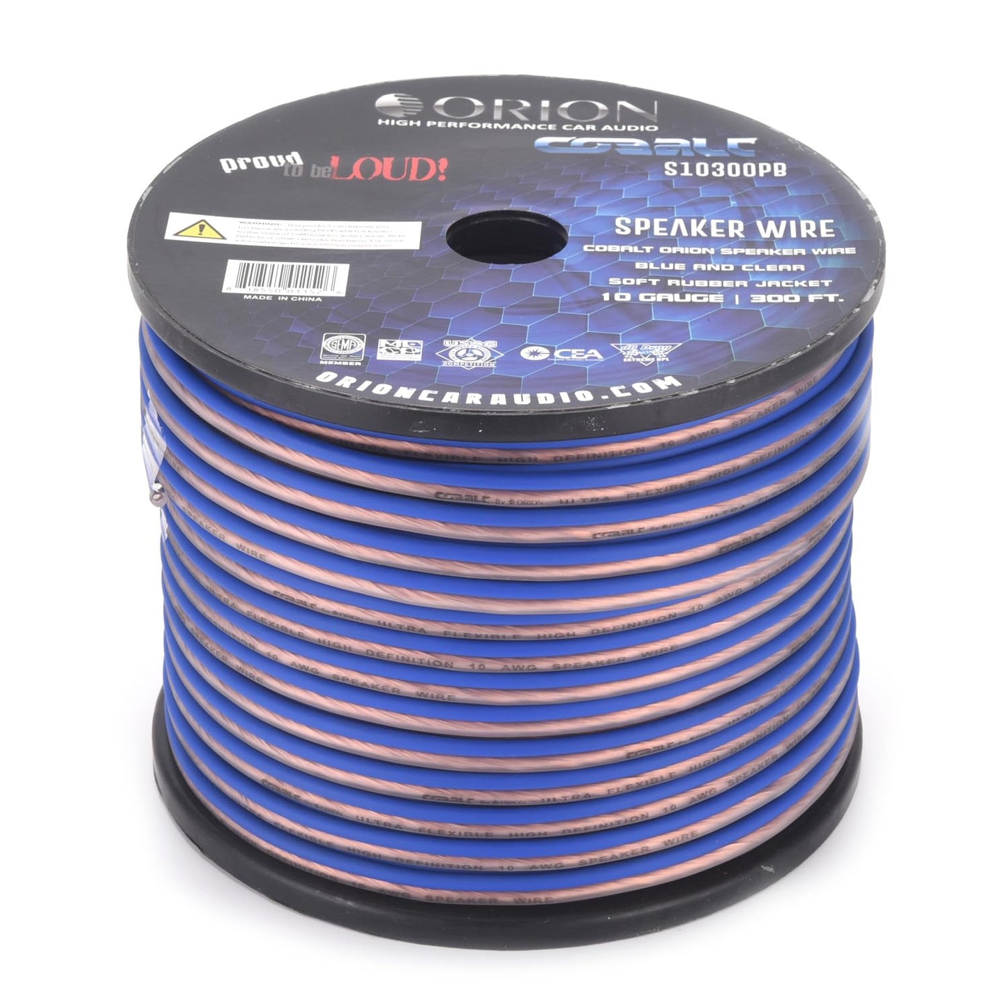 Orion Cobalt S10300PB 10 Gauge AWG (300-Ft Blue/Clear) High Powered Car Speaker Wire Roll, Surround Sound, Home Theater Speakers, RV Audio | 2x10