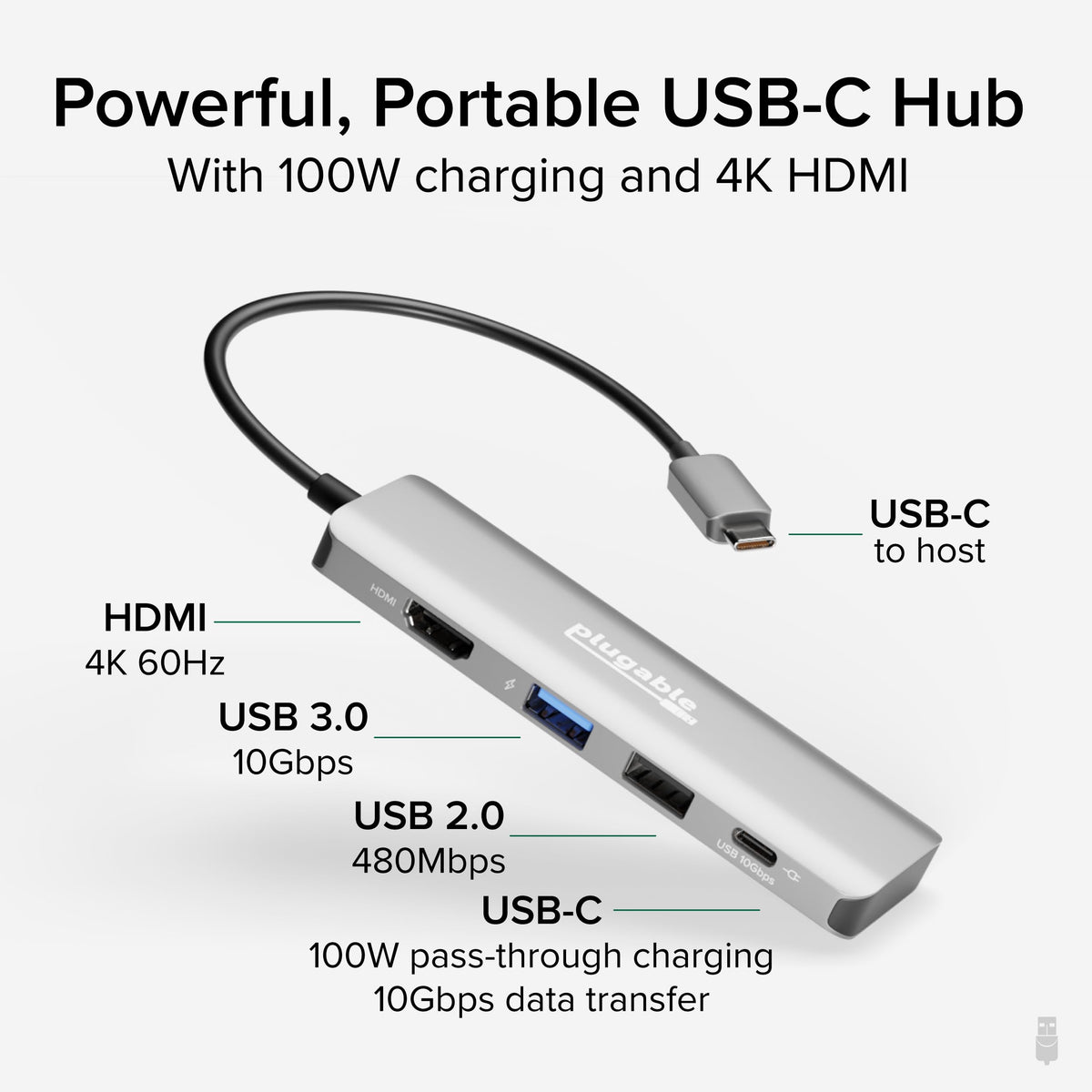 Plugable USB C Hub Multiport Adapter, 4 in 1