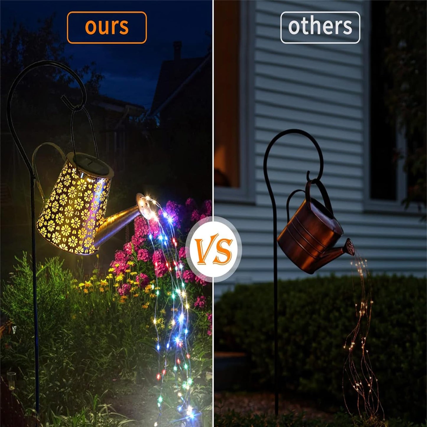 WDLFCGC 2 Pack Solar Watering Can Lights with Shepherd Hook, 8 Multi-Color Changing Modes, IP65 Waterproof, 60pcs String Lights for Outdoor Garden
