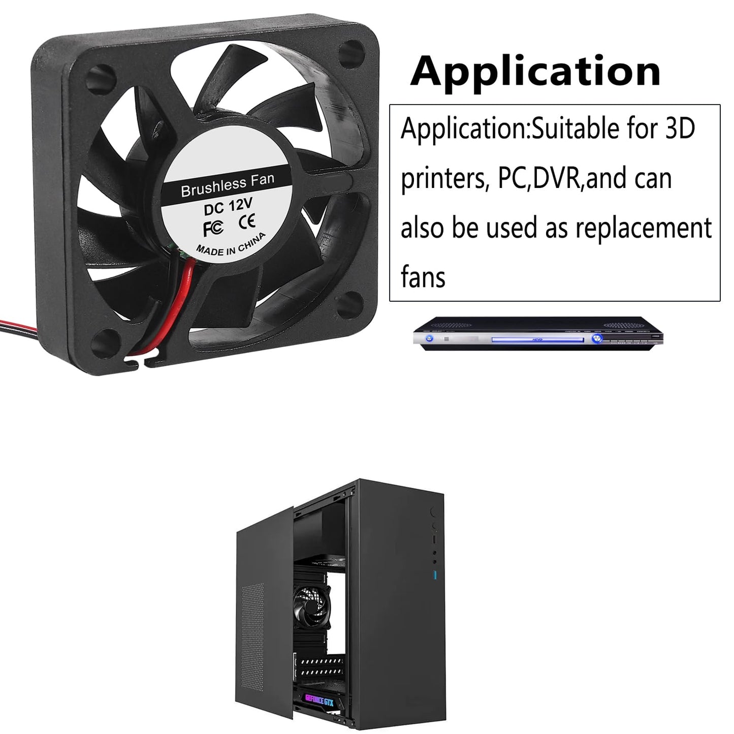 6PCS DC 12V Cooling Fan 50x50x10mm Computer Fans 5010 DC Silent Brushless Computer Fan for 3D Printers(5010 12V 2 PIN)