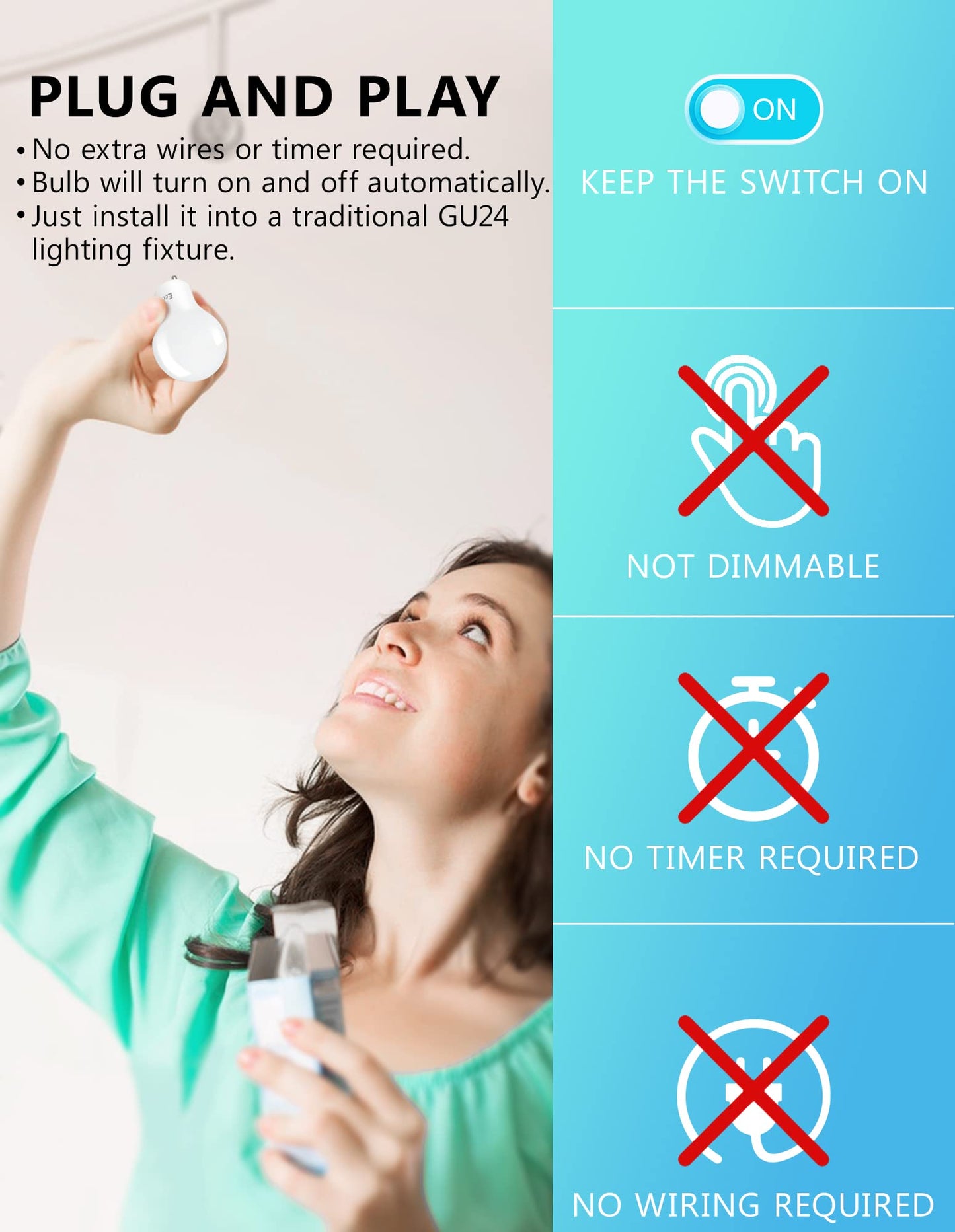 Ecoiot GU24 Dusk to Dawn Outdoor Light Bulbs,Light Sensor A19 LED Bulbs,Photocell Sensor, Automatic On/Off for Indoor/Outdoor Security