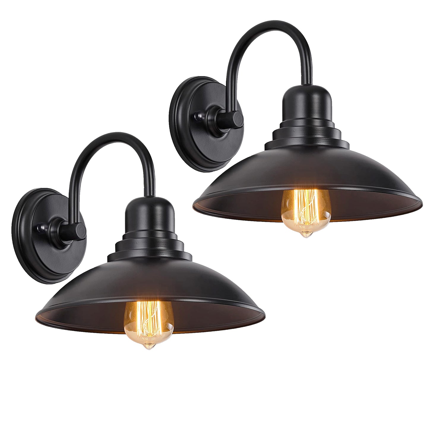 GOLDHILL Textured Black Gooseneck Barn Light 2 Pack, Farmhouse Bathroom Vanity Sconce with E26 Base, Powder Coated Metal Exterior Wall Sconce