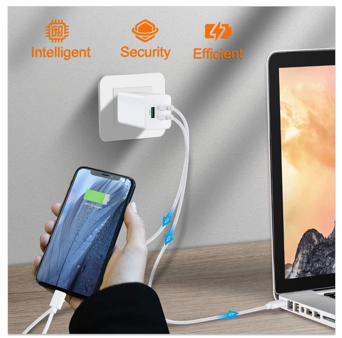 NewWay 65W USB-C Fast Charger 3 Port PD QC 3.0 Delivery Foldable, USB-C Wall Charger for MacBook, iPad, iPhone Series with 15 16 Plus/Pro/Pro Max