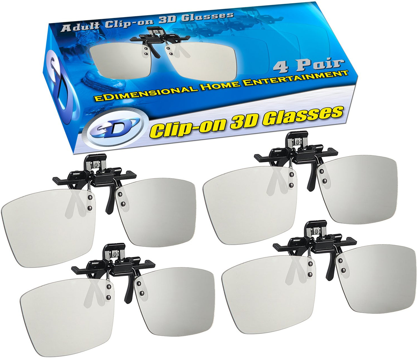 ED Cinema Clip-On 3D Glasses 4 Pack for LG 3D TVs - Adult Sized Passive Circular Polarized 3D Glasses