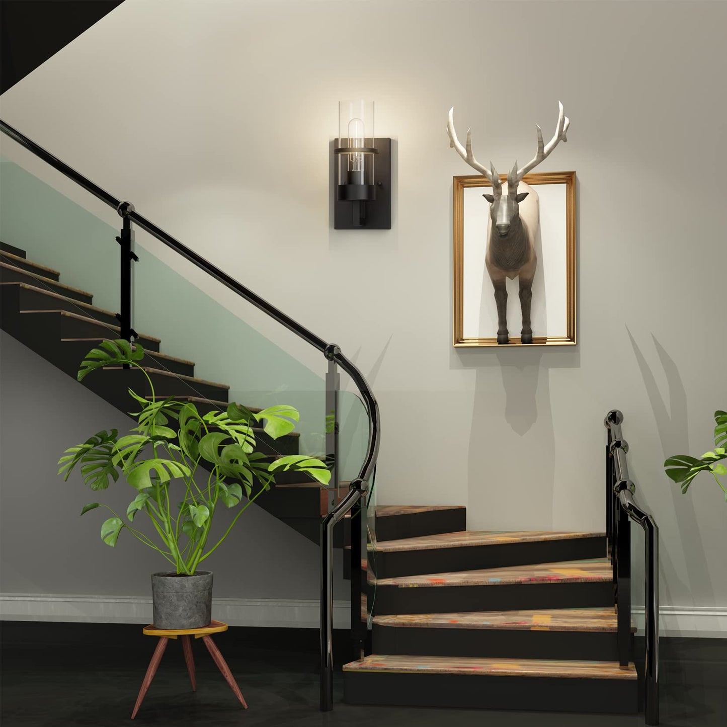 Tipace Black Wall Light Fixtures,Industrial Wall Sconces Clear Glass Wall Mount Sconce,Wall Lamp for Living Room Bedroom Hallway(Bulb not Include)