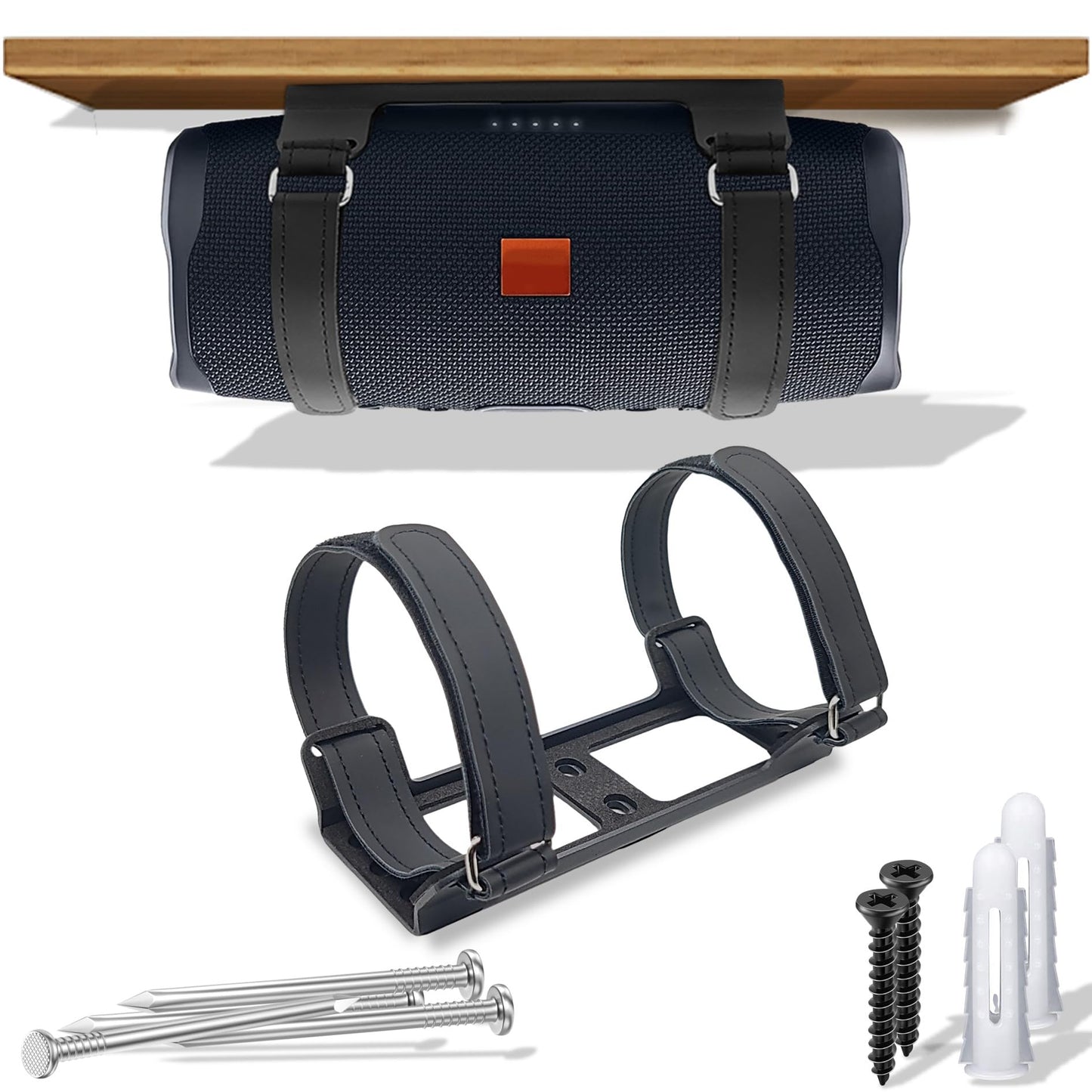 Metal Wall Mount Compatible for jbl Charge 6/Charge 5,4,3/Flip 7/Flip 6,5,4,Secure Shelf Holder with Adjustable Leather Straps, Speaker Wall Bracket