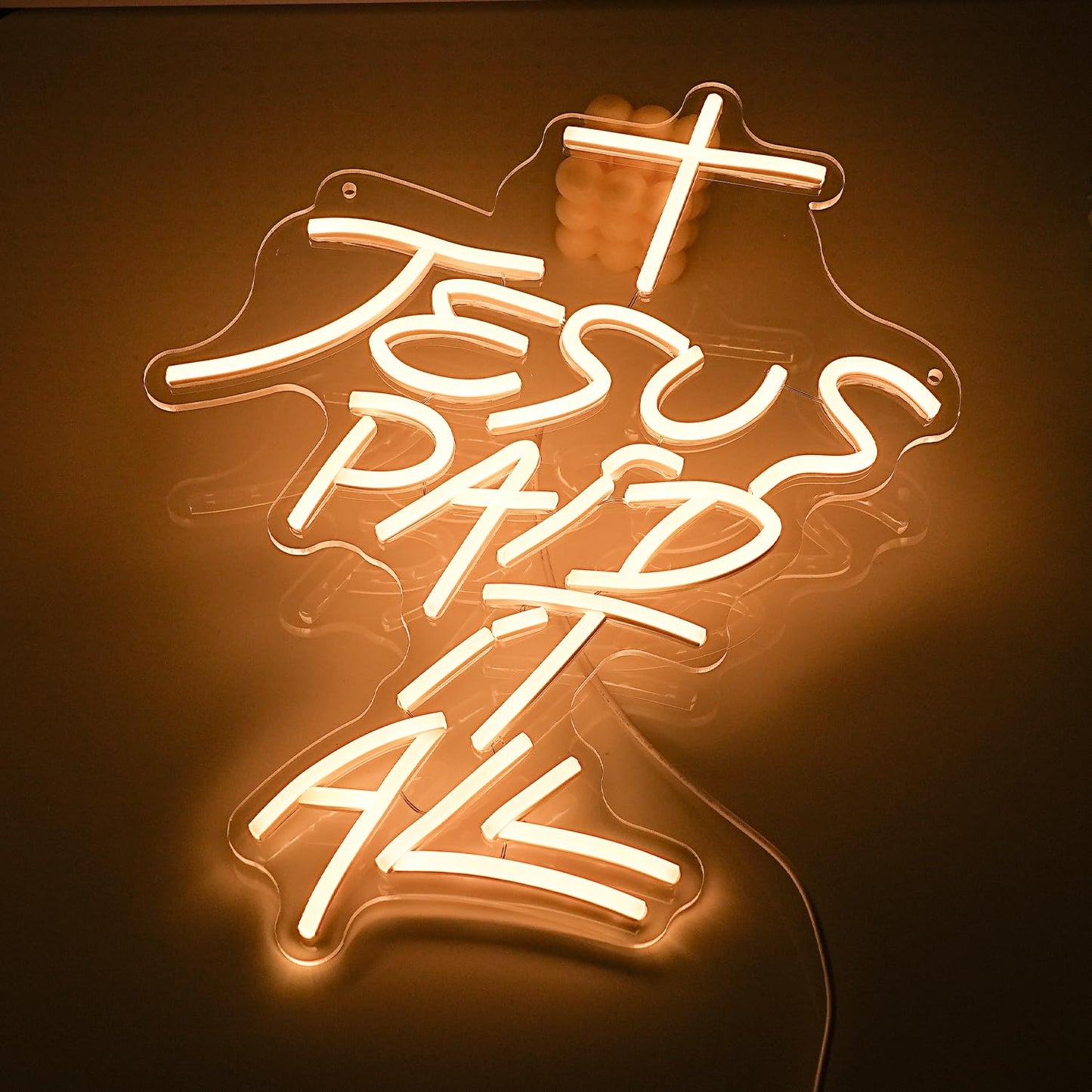 LIUOZHTEA Jesus Paid It All Neon Sign Warm White Cross Neon Light for Wall Decor Dimmable Jesus Cross LED Light Up Sign for Christian Church Christmas