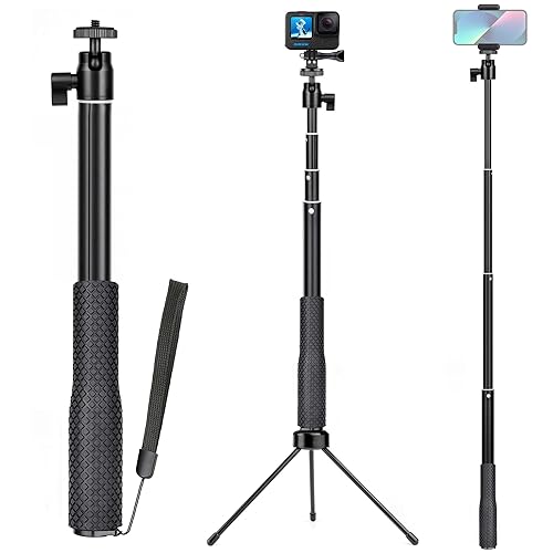 SOONSUN 37" Extension Selfie Stick Hand Grip Waterproof Monopod Pole with 360 Rotation Ball Head for GoPro Hero 13 12 11 10 9 8 7 6 5, Session