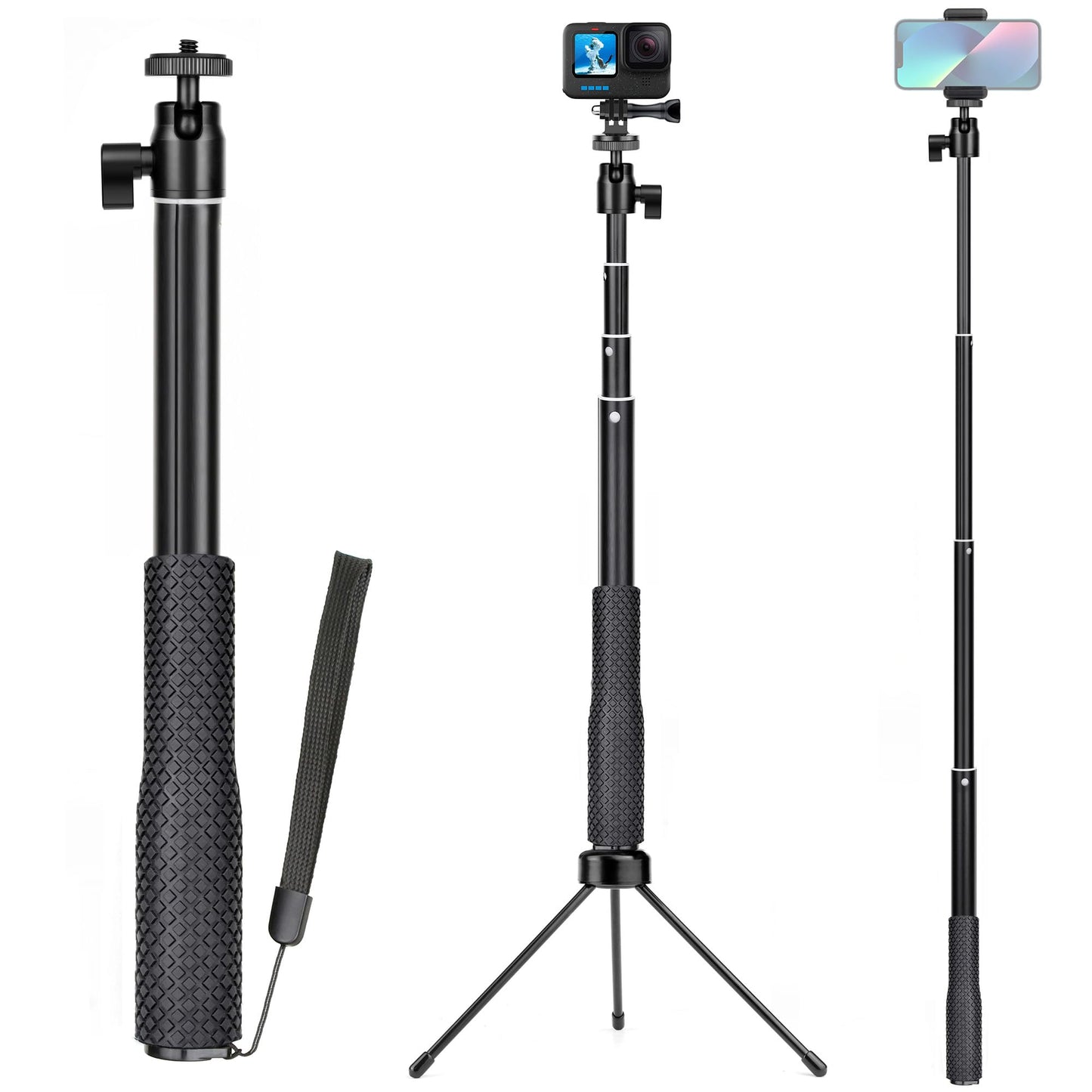 SOONSUN 37" Extension Selfie Stick Hand Grip Waterproof Monopod Pole with 360 Rotation Ball Head for GoPro Hero 13 12 11 10 9 8 7 6 5, Session