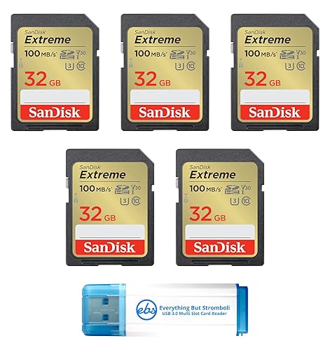 SanDisk 32GB Extreme SD Card (5 Pack) SDHC Memory Cards Compatible Browning Defender Pro Series Trail Cameras (SDSDXVT-032G-GNCIN) Bundle with (1)