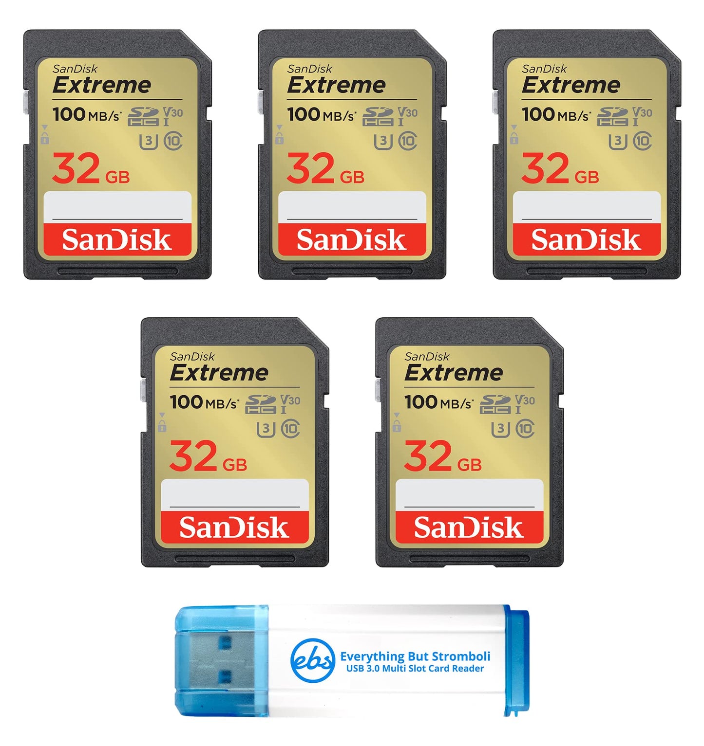 SanDisk 32GB Extreme SD Card (5 Pack) SDHC Memory Cards Compatible Browning Defender Pro Series Trail Cameras (SDSDXVT-032G-GNCIN) Bundle with (1)