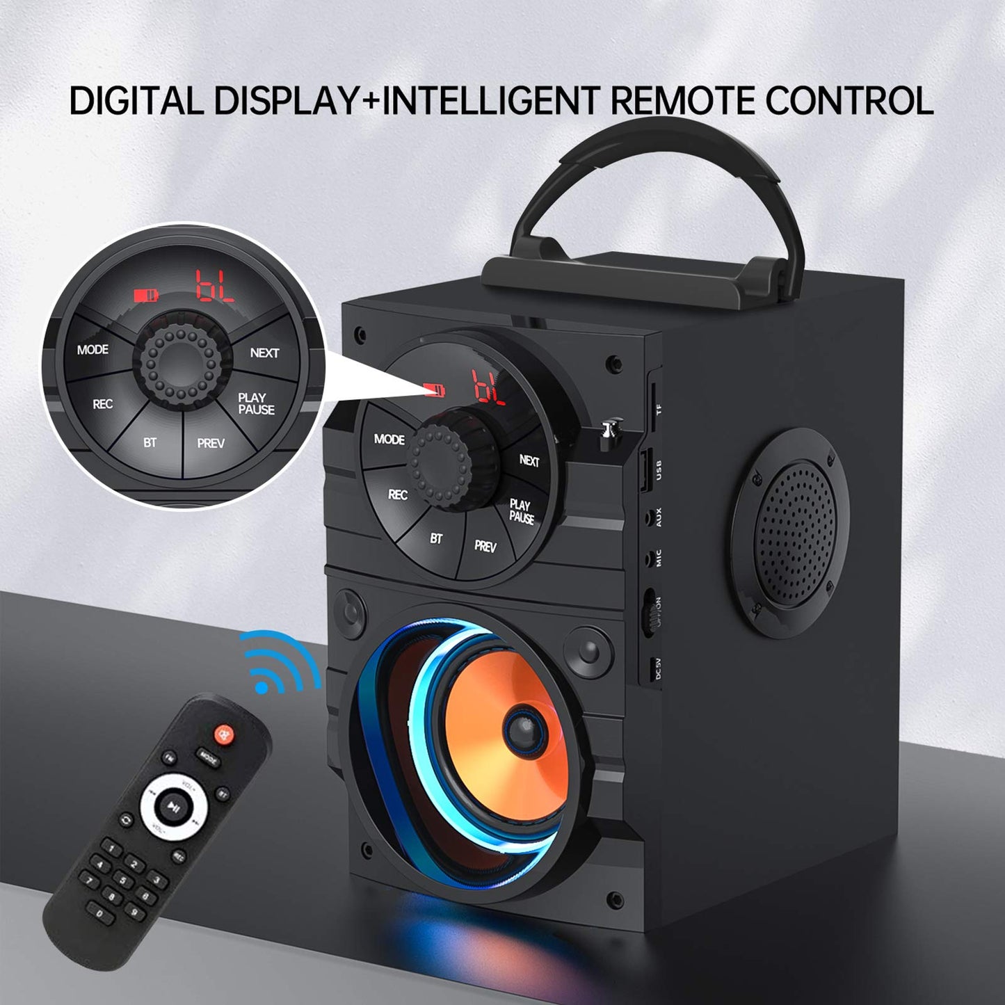 Aesackir Portable Big Bluetooth Speakers with Light, Wireless with Subwoofer, FM Radio, LED Lights, EQ, Booming Bass, Bluetooth 4.2 Stereo Loud