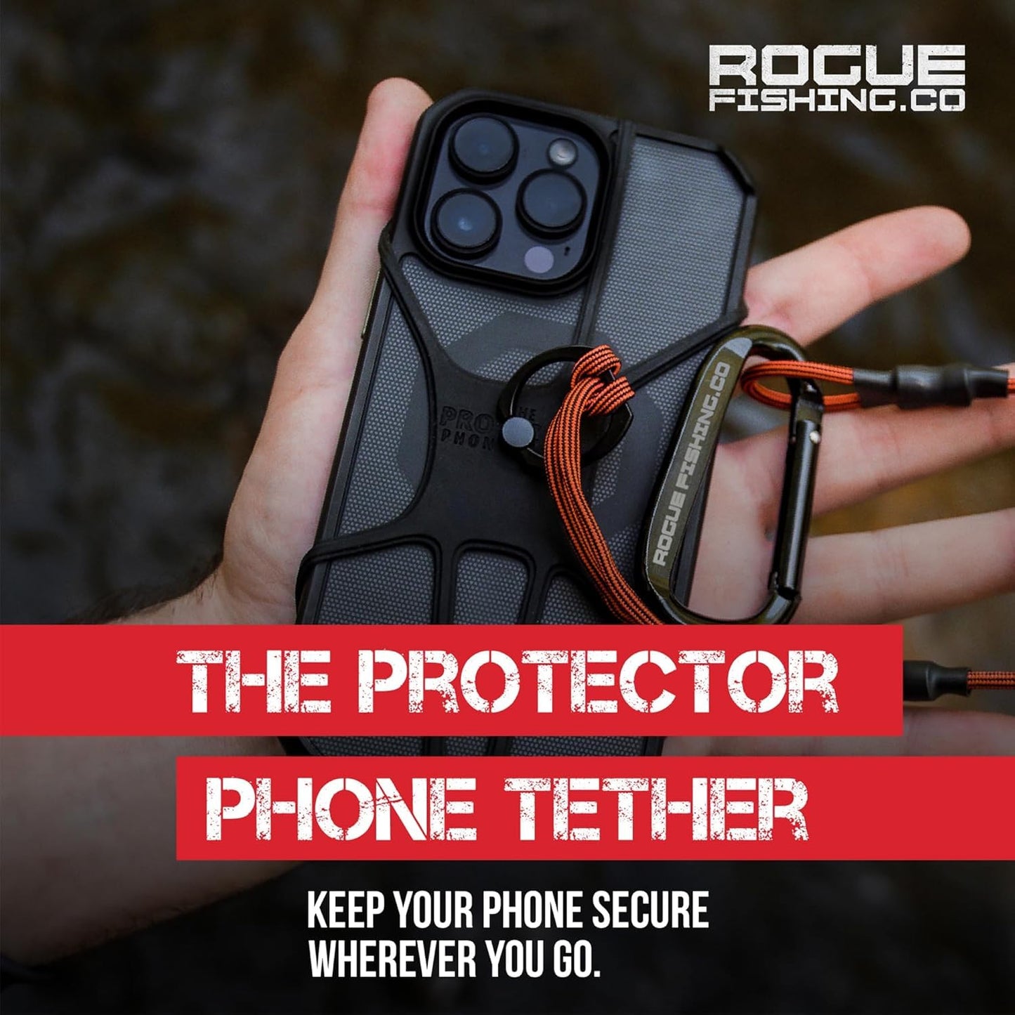 Rogue Fishing The Protector Phone Tether - Waterproof Retractable Phone Leash for Kayak, Skiing & Hiking - Phone Security Strap Anti Theft - Anti