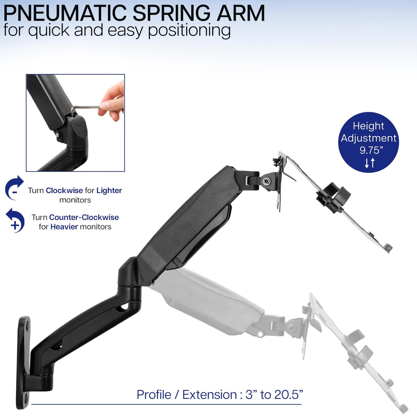 VIVO Height Adjustable Pneumatic Extended Arm Laptop Wall Mount, Full Motion Articulating Notebook Tray, Fits 10 to 15.6 inch Screen, Black
