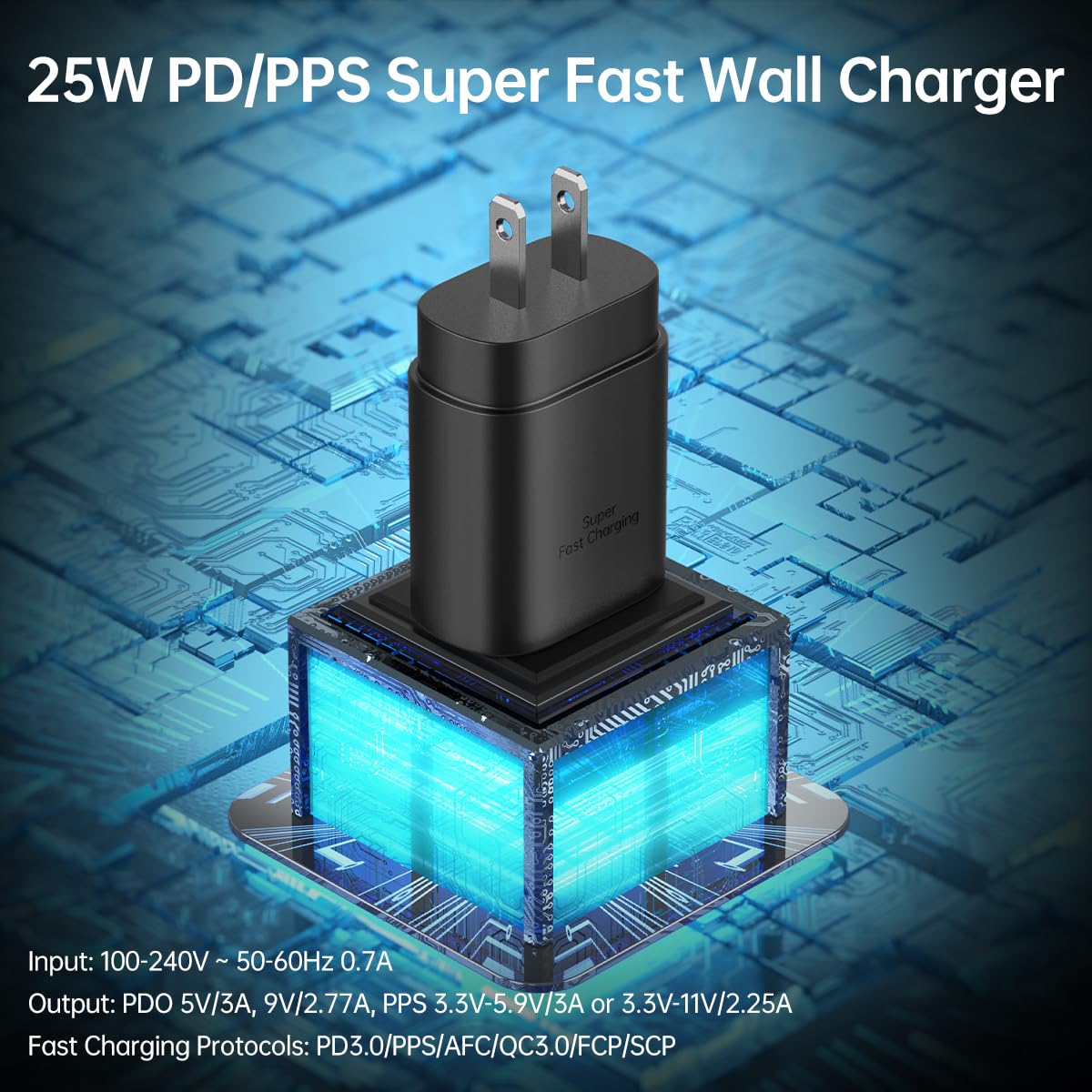 25W Super Fast Charger Type C Wall/Car Charger Combo Kit for Samsung Galaxy S26 S25 S24 S23 S22 S21 Ultra Plus A53 A52 A14 A25 A42 A32 Xcover 7 6