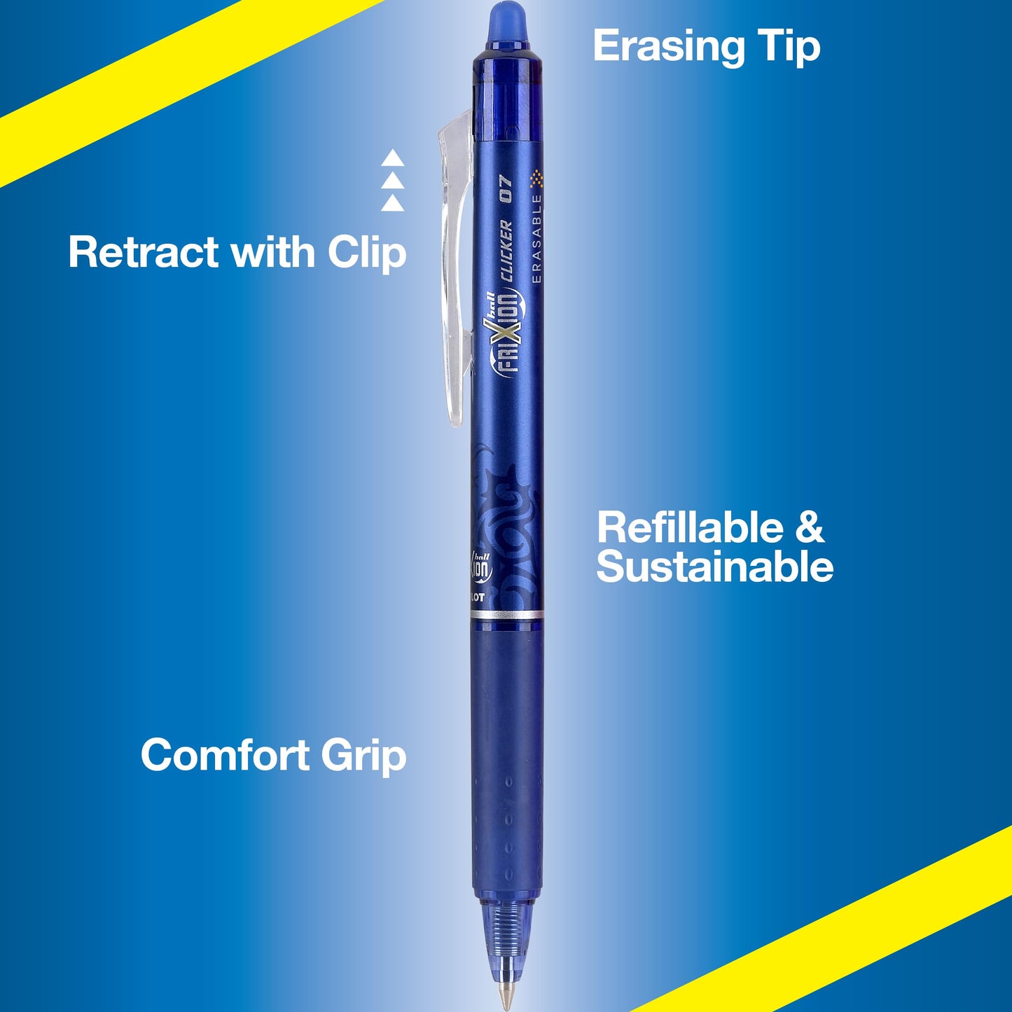 Pilot FriXion Clicker 0.7mm, Erasable Gel Pens, Fine Point (6-Pack, Black/Blue)