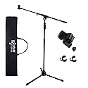 Clef Audio Labs Tripod Mic Stand, One-Handed Clutch Height Adjustment and Telescopic Boom Arm - Cable Management Clips, Universal Mic Holder Mount