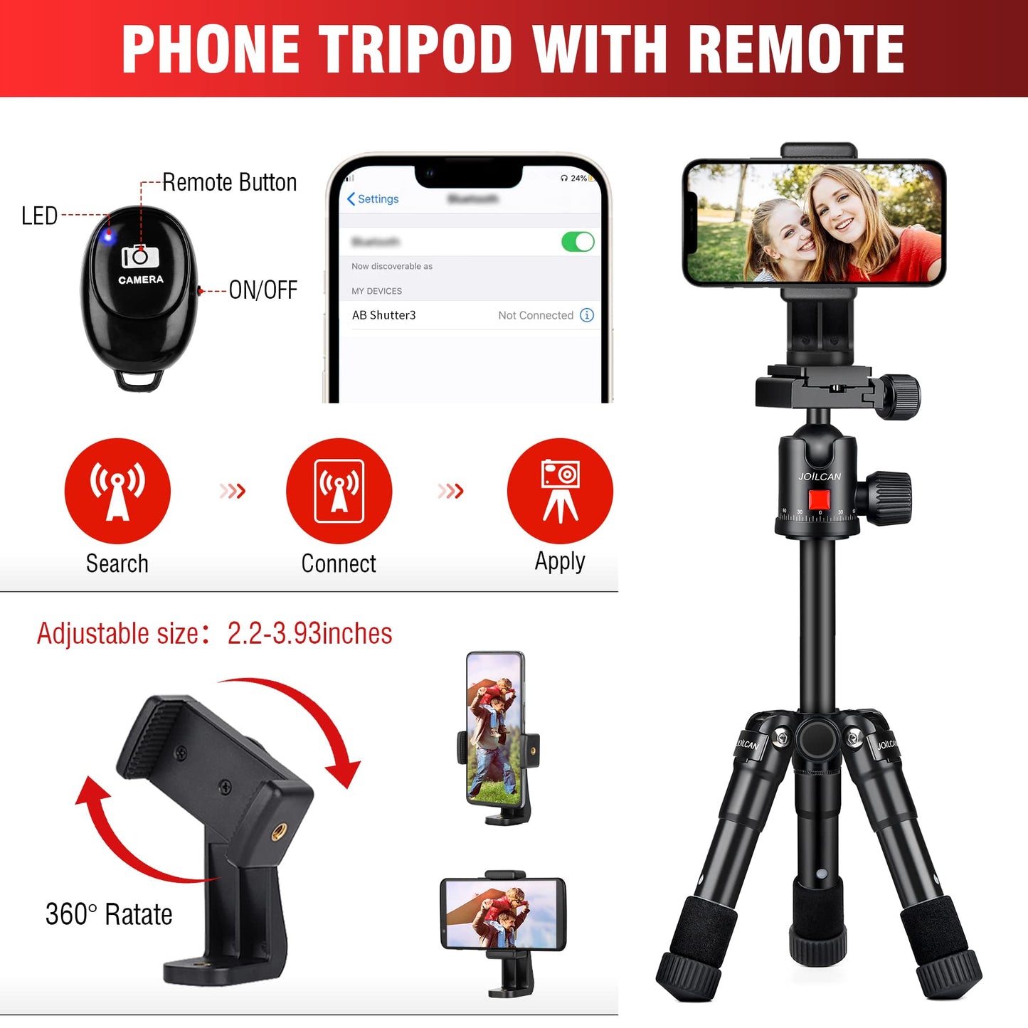 JOILCAN Mini Tripod for Camera, 21" Aluminum Desktop Tripod with 360° Ball Head, Portable Travel Tripods for DSLR Phone Projector, Load up to 15lb
