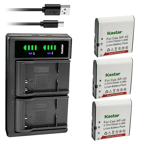 Kastar 3-Pack NP-40 Battery and LTD2 USB Charger Replacement for Minolta MN4K100Z 4K Ultra HD, Minolta MN4K30NV 4K Ultra HD / 30 MP, Minolta MN100HDZ