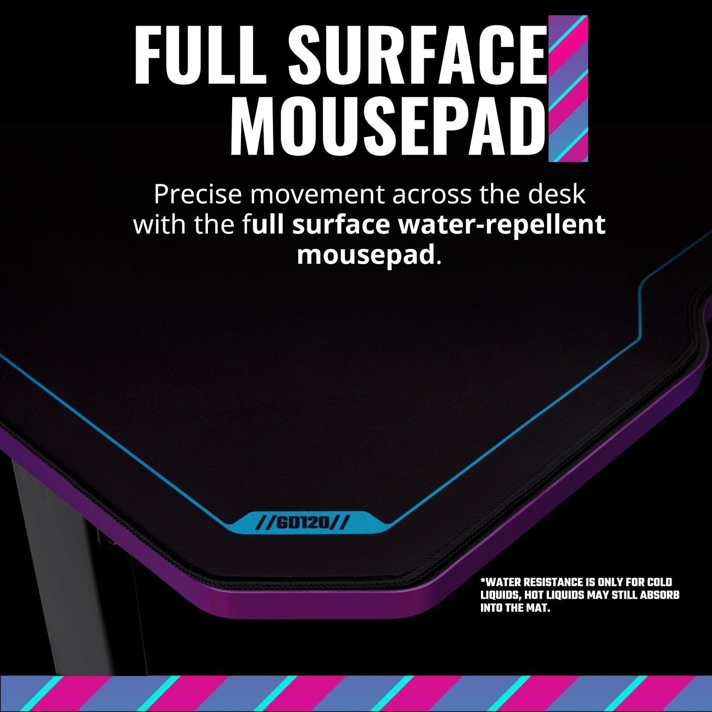 Cooler Master GD120 V1 PC Gaming Desk, Full Surface Water-Repellent Mousepad, 220lbs Weight Support, 3 Height Levels, Cable Management Tray, 47.2D x
