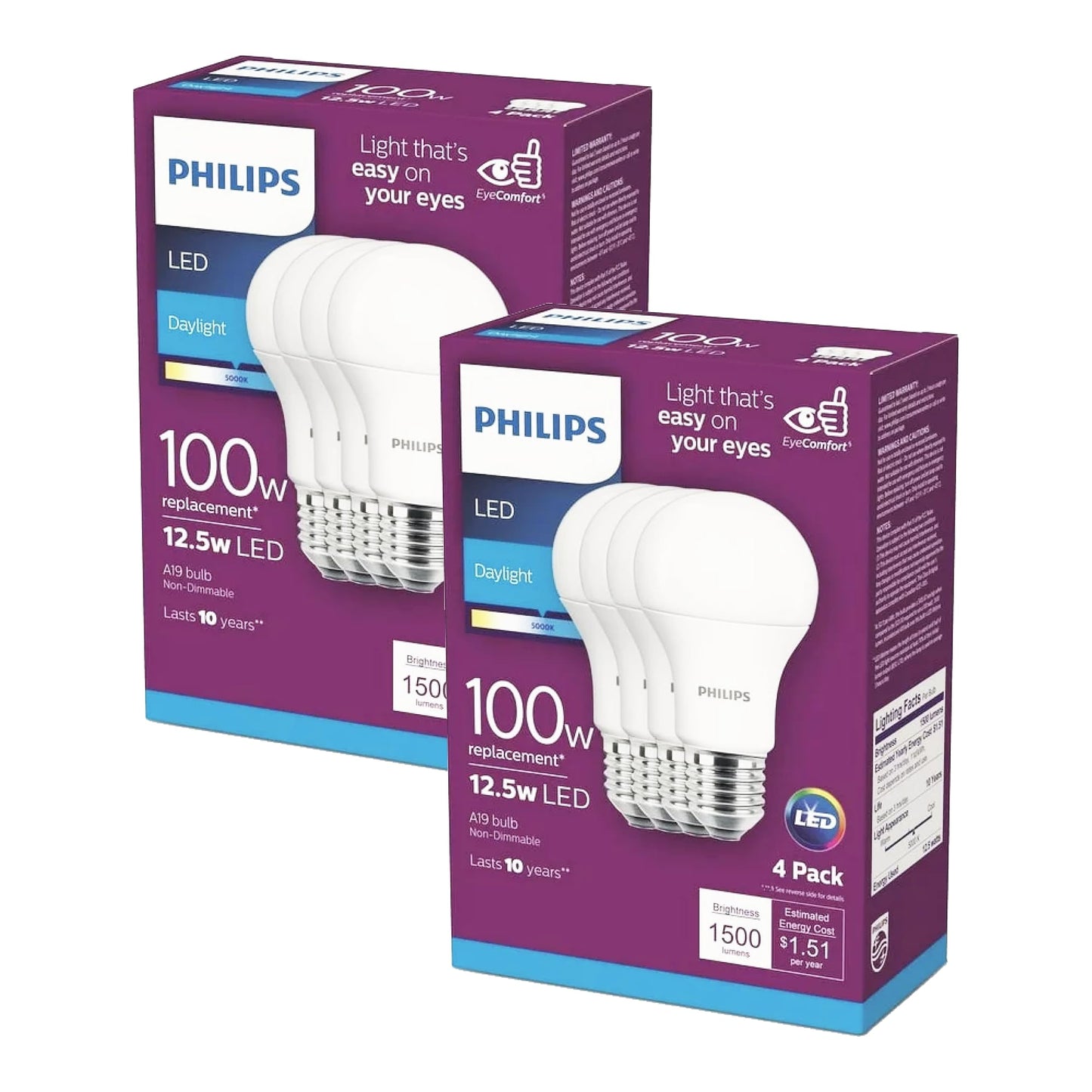 Philips LED Basic Frosted Non-Dimmable A19 Light Bulb - EyeComfort Technology - 1500 Lumen - Daylight (5000K) - 13.5W=100W - E26 Base - Old Version