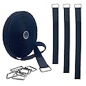 Amsthow 39ft Black Hook and Loop Straps With 50Pcs Metal Buckles 1 inch Wide Cinch Straps Nylon Long Adjustable Management Cords Organized Cable Ties
