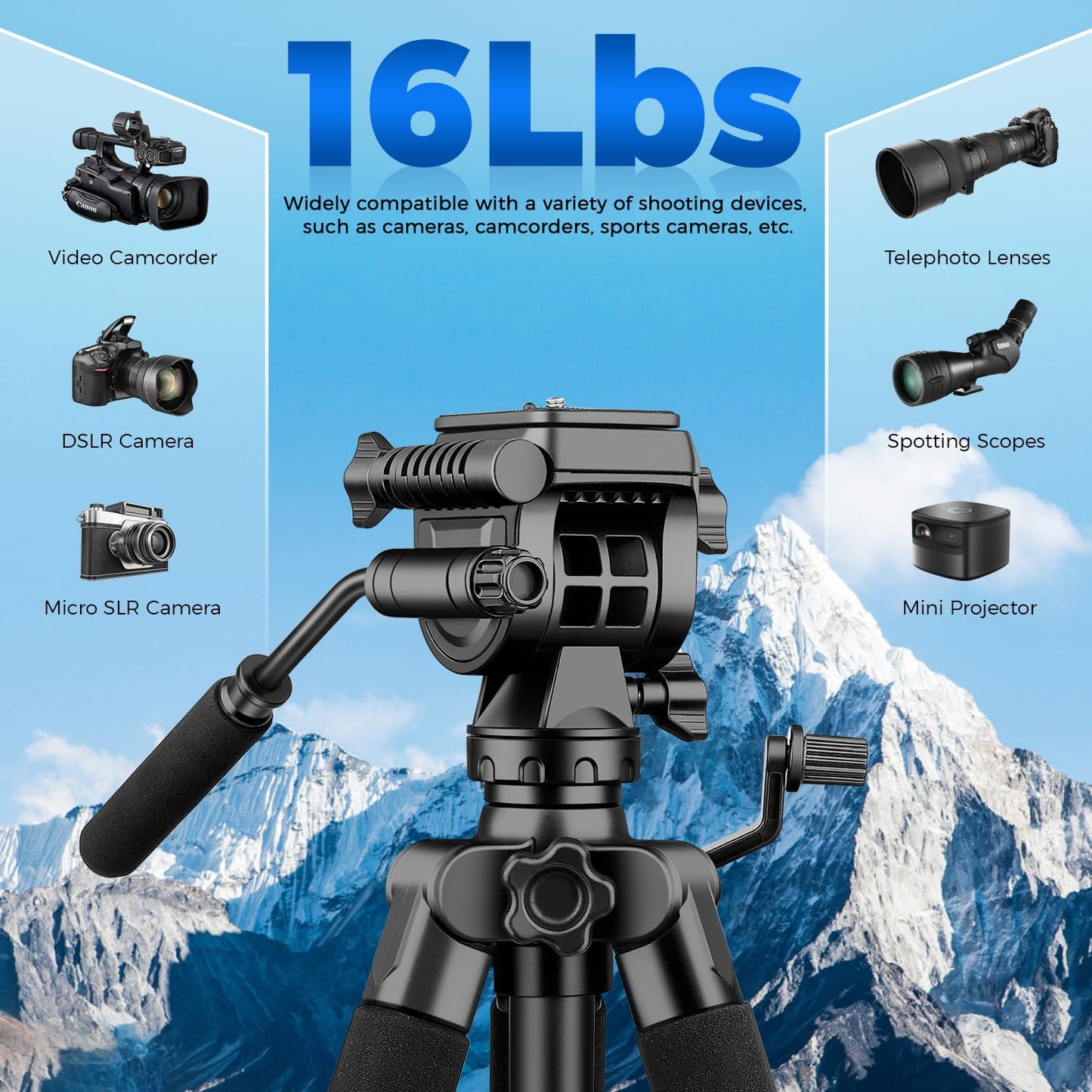 Camera Tripod, 75” Heavy Duty Tripod for Camera with Phone Holder and Travel Bag, Compatible with Video Camera, DSLR, Spotting Scopes, Camcorder