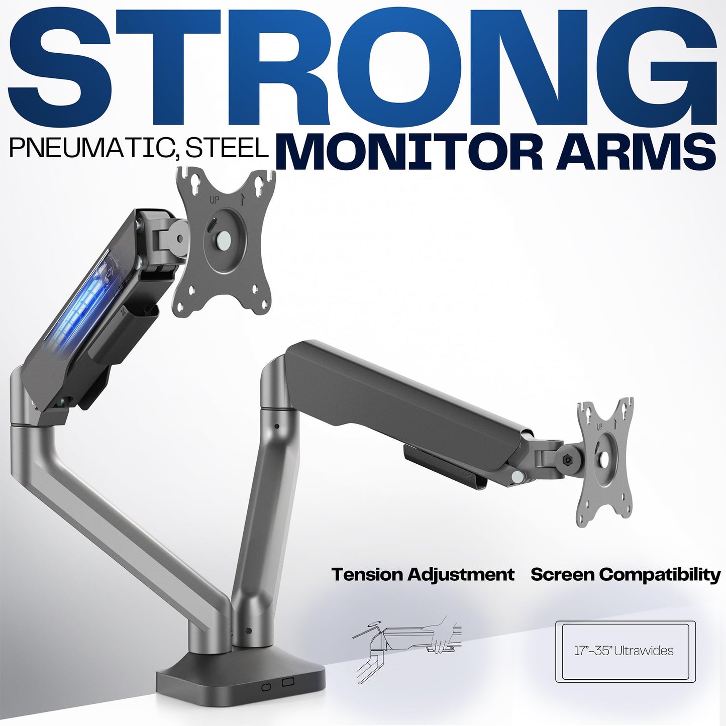 VIVO Dual Pneumatic Arm Ultra-Wide Monitor Mount for up to 35 inch Screens, Holds 26.4 lbs per Arm, Desk Mount Monitor Stand for 2 Ultrawides, Black