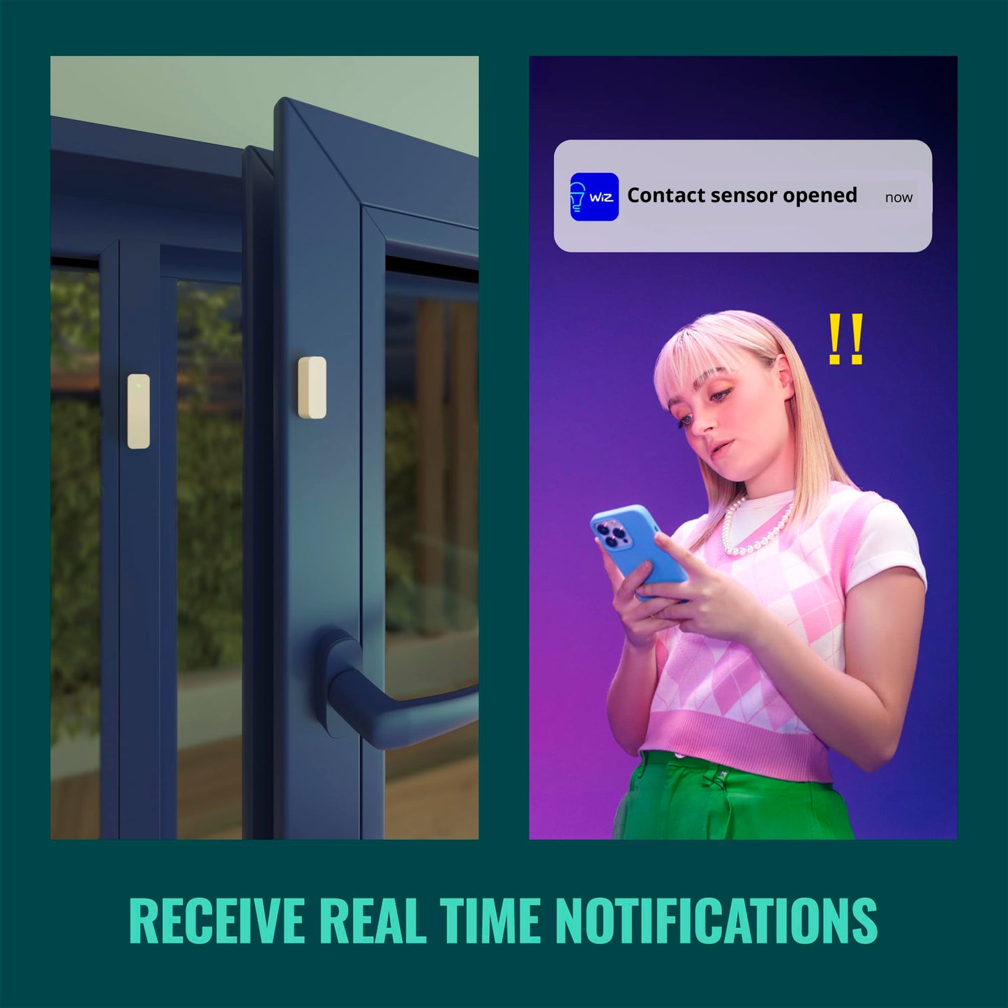 WiZ Connected Contact Sensor 1-Pack - Home Monitoring, Home Automation, Real-Time Alerts, Light Alarms, Easy Setup