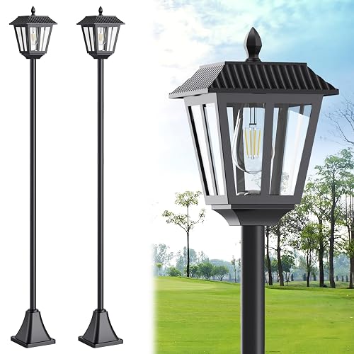 68" Solar Lamp Post Light Outdoor - 3000K Warm White, IP45 Waterproof Post Solar Lights Outdoor, Pole Lights Decorative Lamp for Yard Garden Patio