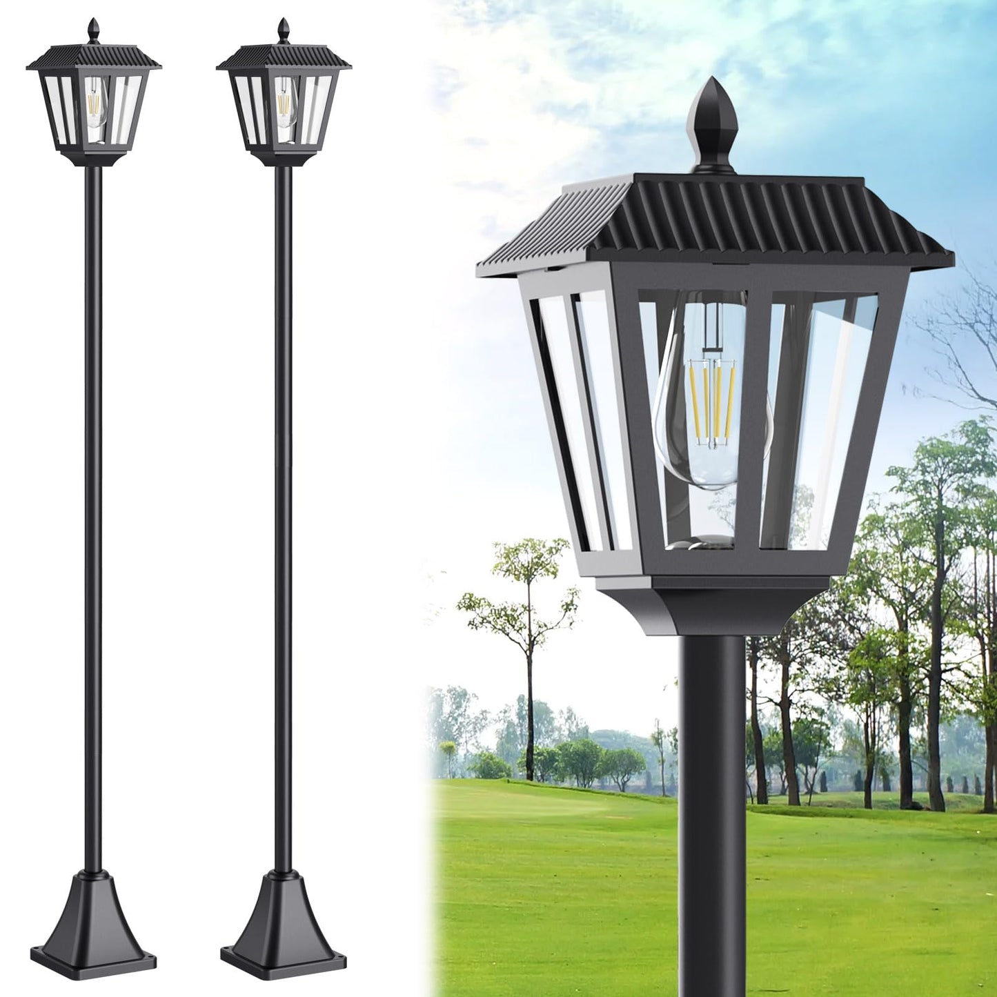 68" Solar Lamp Post Light Outdoor - 3000K Warm White, IP45 Waterproof Post Solar Lights Outdoor, Pole Lights Decorative Lamp for Yard Garden Patio