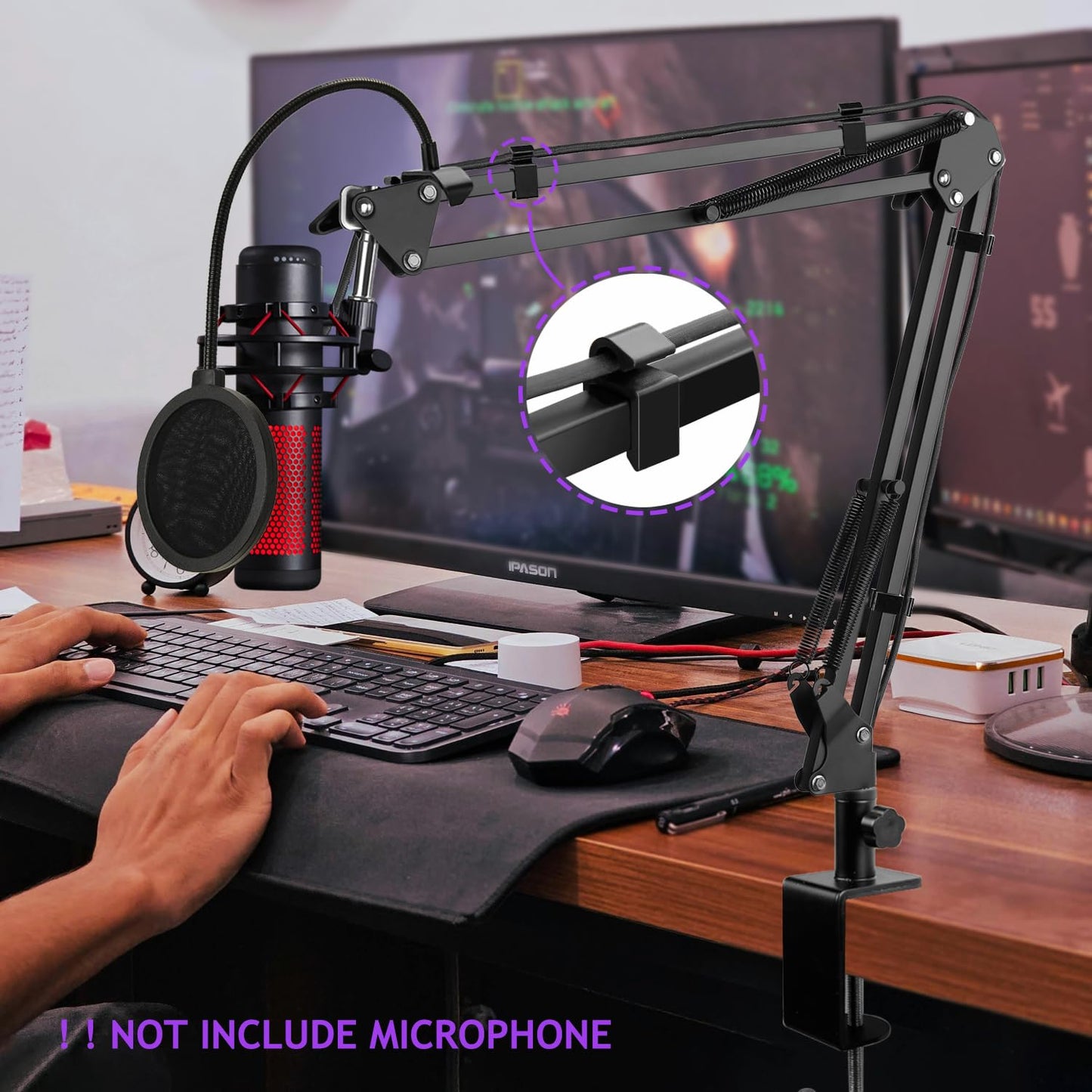 Rigych Mic Boom Arm, Adjustable Mic Arm for Shuer MV7+ Shuer MV6 HyperX QuadCast Shure SM7B Blue Yeti and Most Microphone for Podcast Gaming Streaming