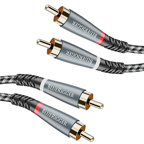 BlueRigger RCA Cable, 6FT (2RCA Male to 2RCA Stereo Audio Cable, Braided, Gold Plated, Subwoofer)- Compatible with Home Theater, Amplifier, Hi-Fi