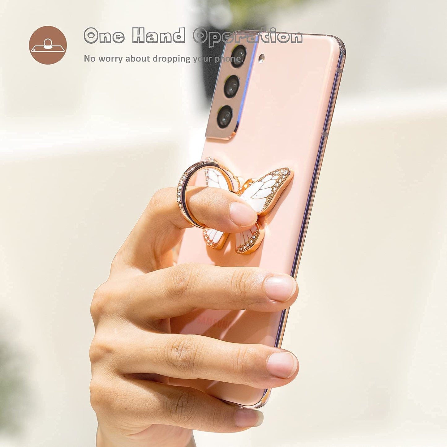 Doflyesky Butterfly Cell Phone Ring Grip Holder, 360 Degrees Rotation Phone Ring Grip Stand, Metal Finger Kickstand Compatible with iPhone, Samsung