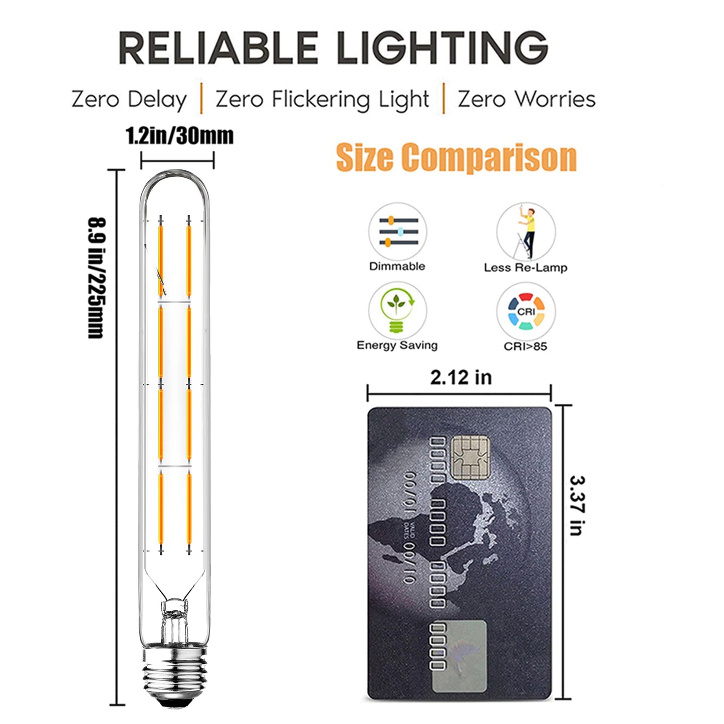 LVYE 8.9 inch E26 LED Tubular Bulbs 8W Dimmable E26 Light Bulb 2700K