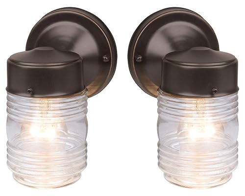 Design House 587311 Jelly Jar Classic 1-Light 2-Pack Indoor/Outdoor Wall Light with Clear Ribbed Glass for Entryway Porch Patio, Oil Rubbed Bronze